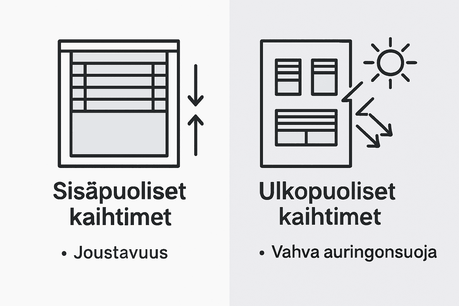 Havainnollistava kuva, jossa vertaillaan sisä- ja ulkokaihtimia