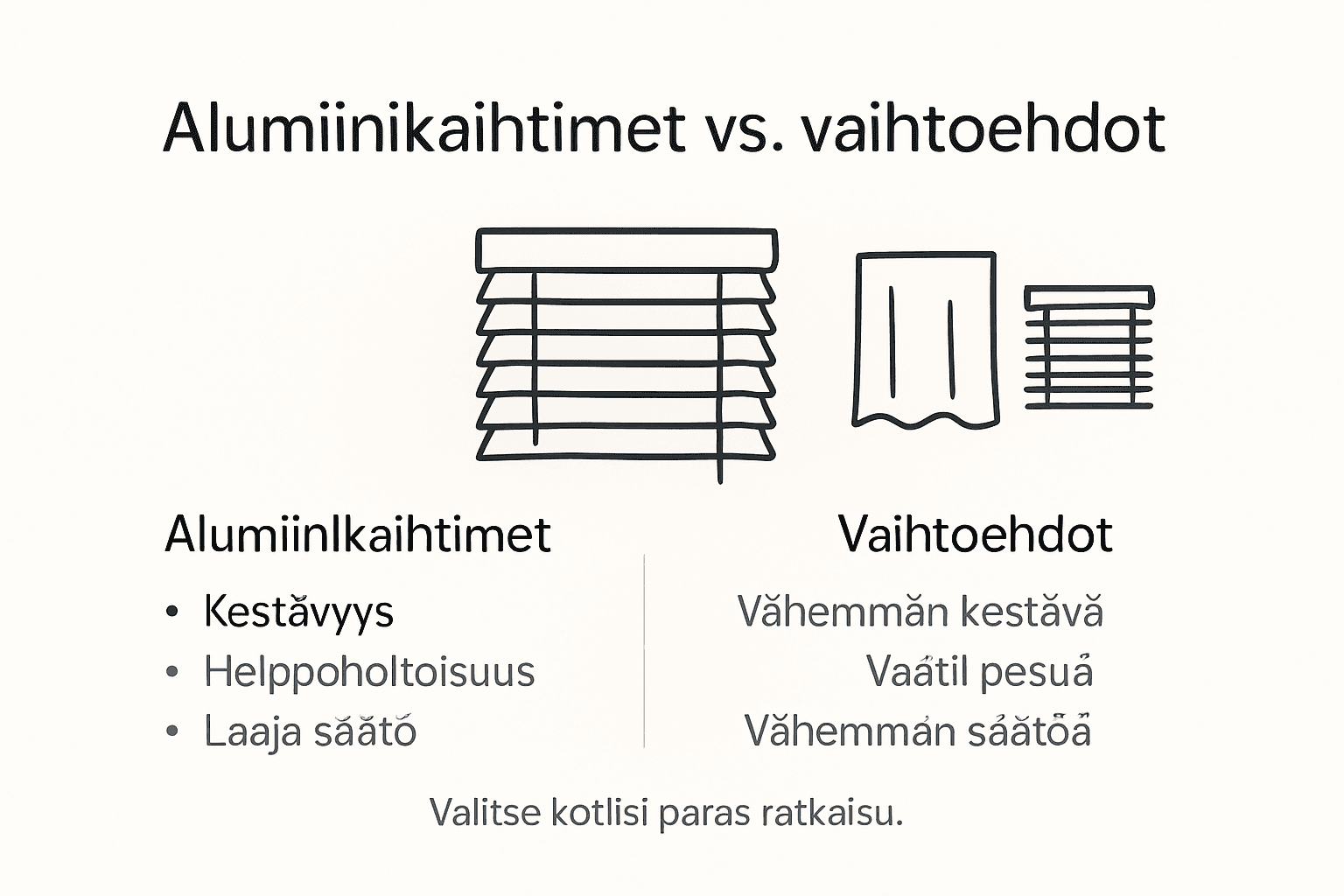 Alumiinisälekaihtimet ja muut vaihtoehdot – vertailukooste