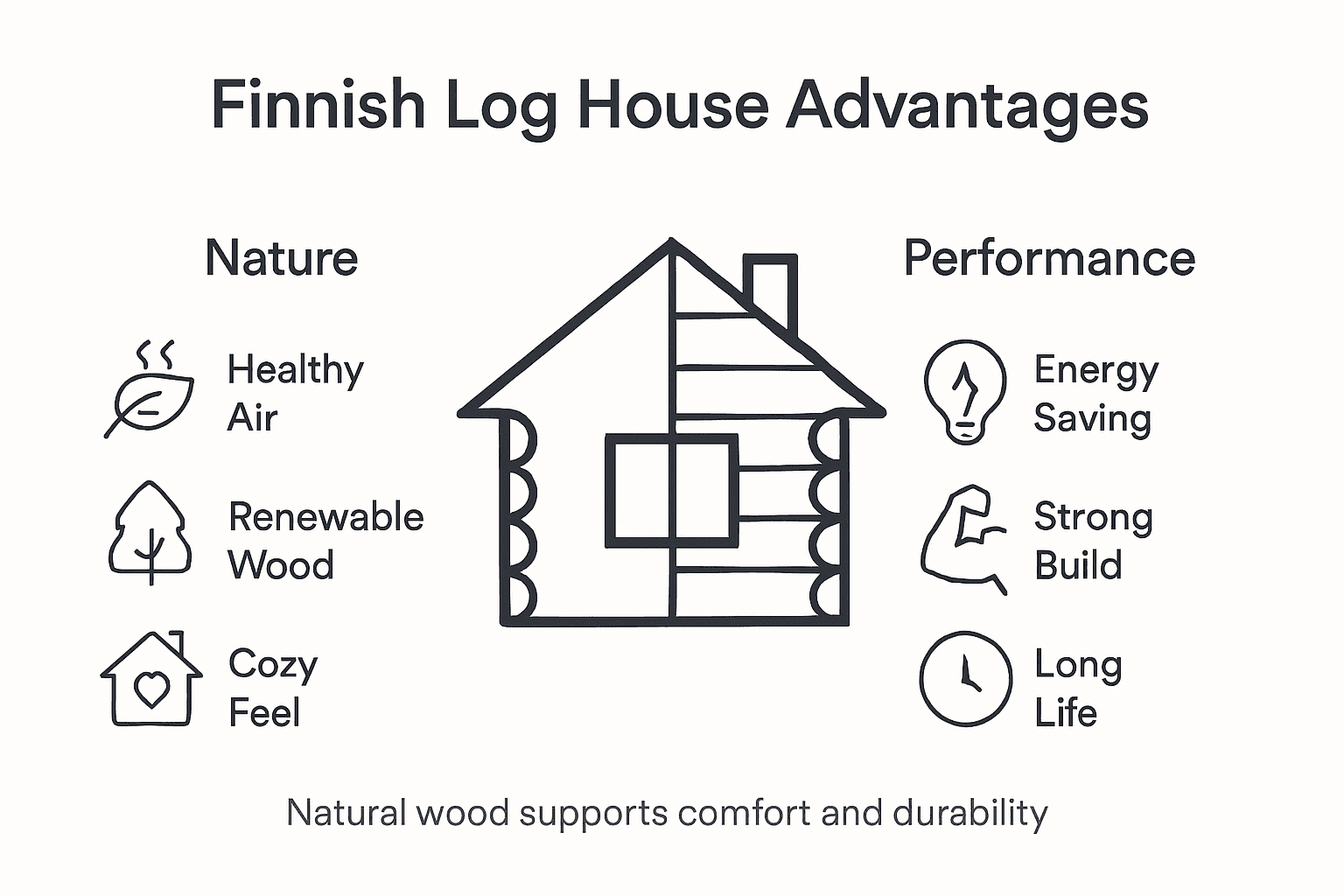 Infographic with main Finnish log house advantages