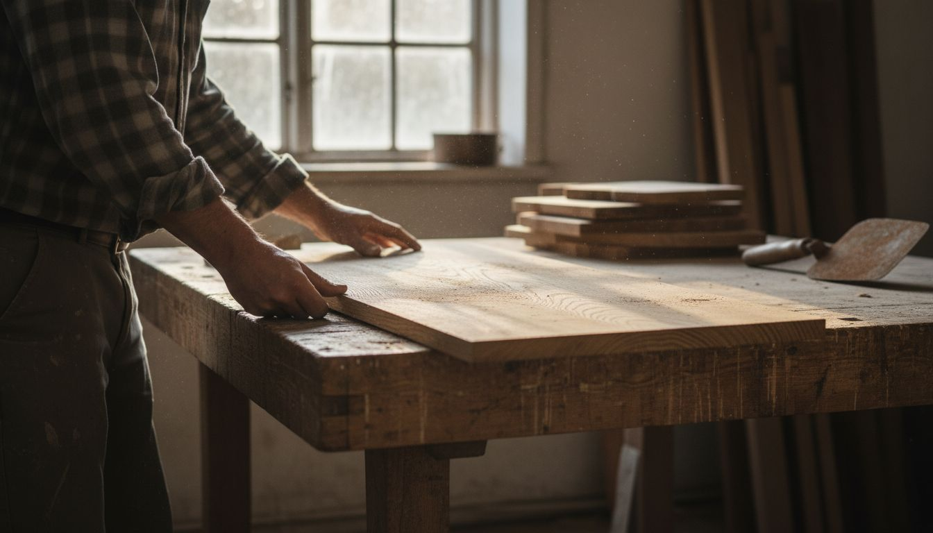 I en finsk snickarverkstad inspekterar man noggrant en ekplanka.