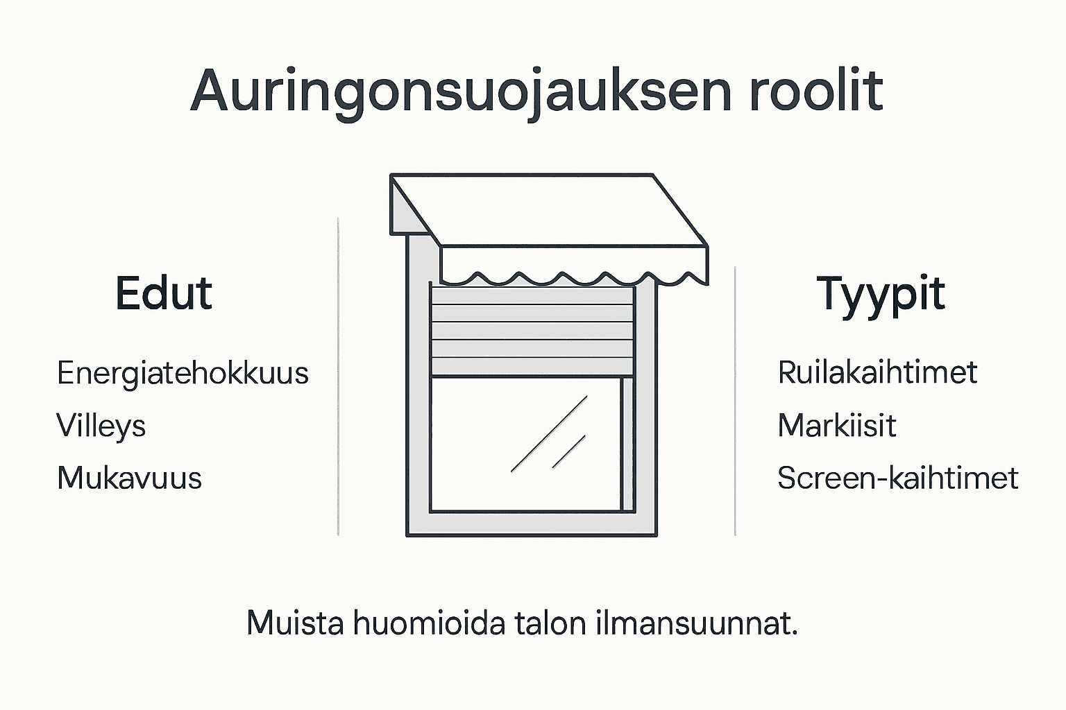 Kodin aurinkosuojauksen tärkeimmät tehtävät – infografiikka