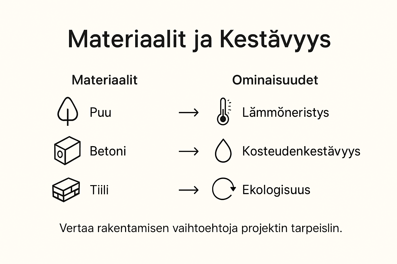 Havainnollistava kuva rakennusmateriaalien ominaisuuksien vertailuun