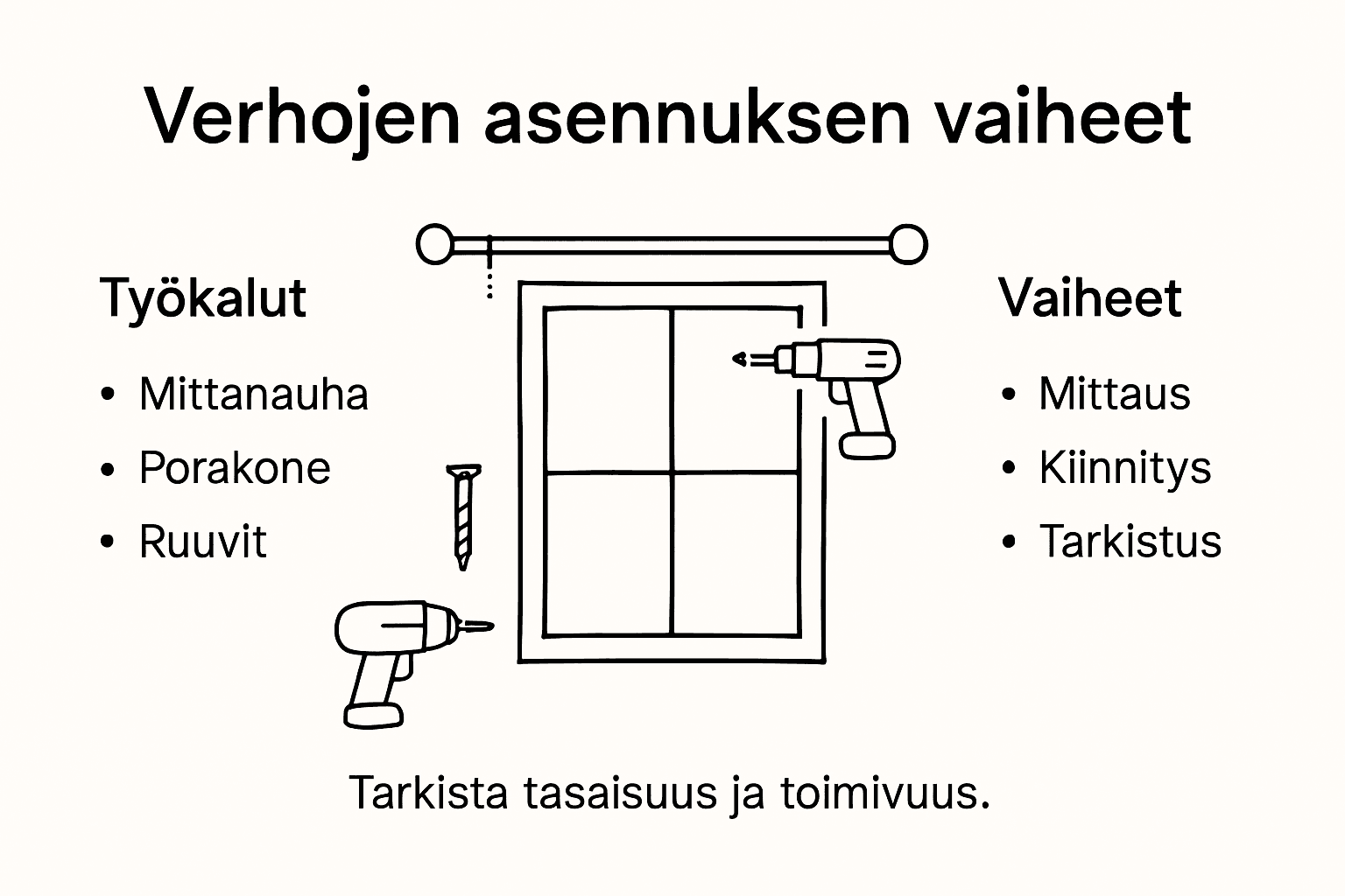 Infograafi verhojen asentamisen keskeisistä vaiheista