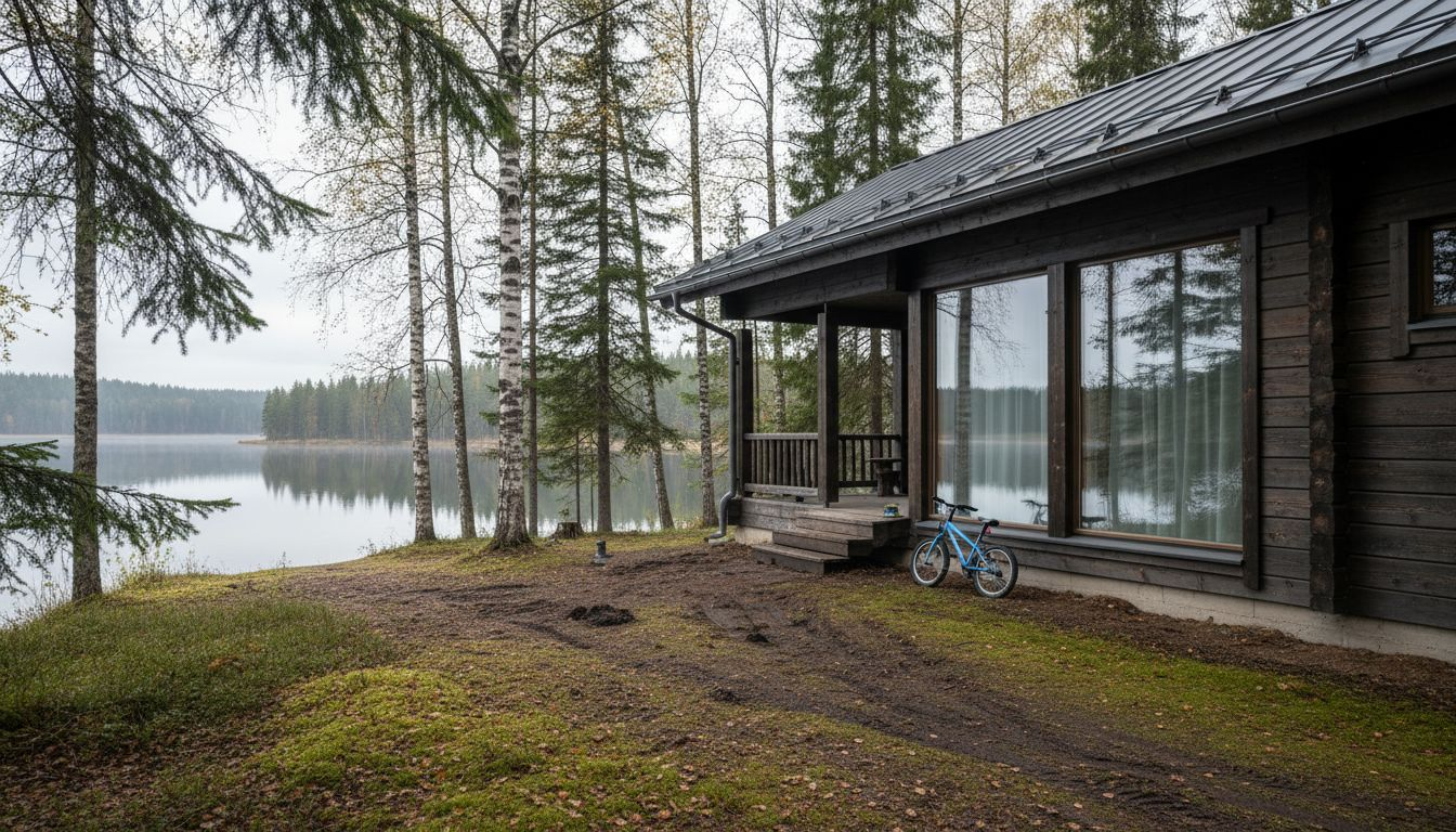Modern Finnish timber house by lake and forest