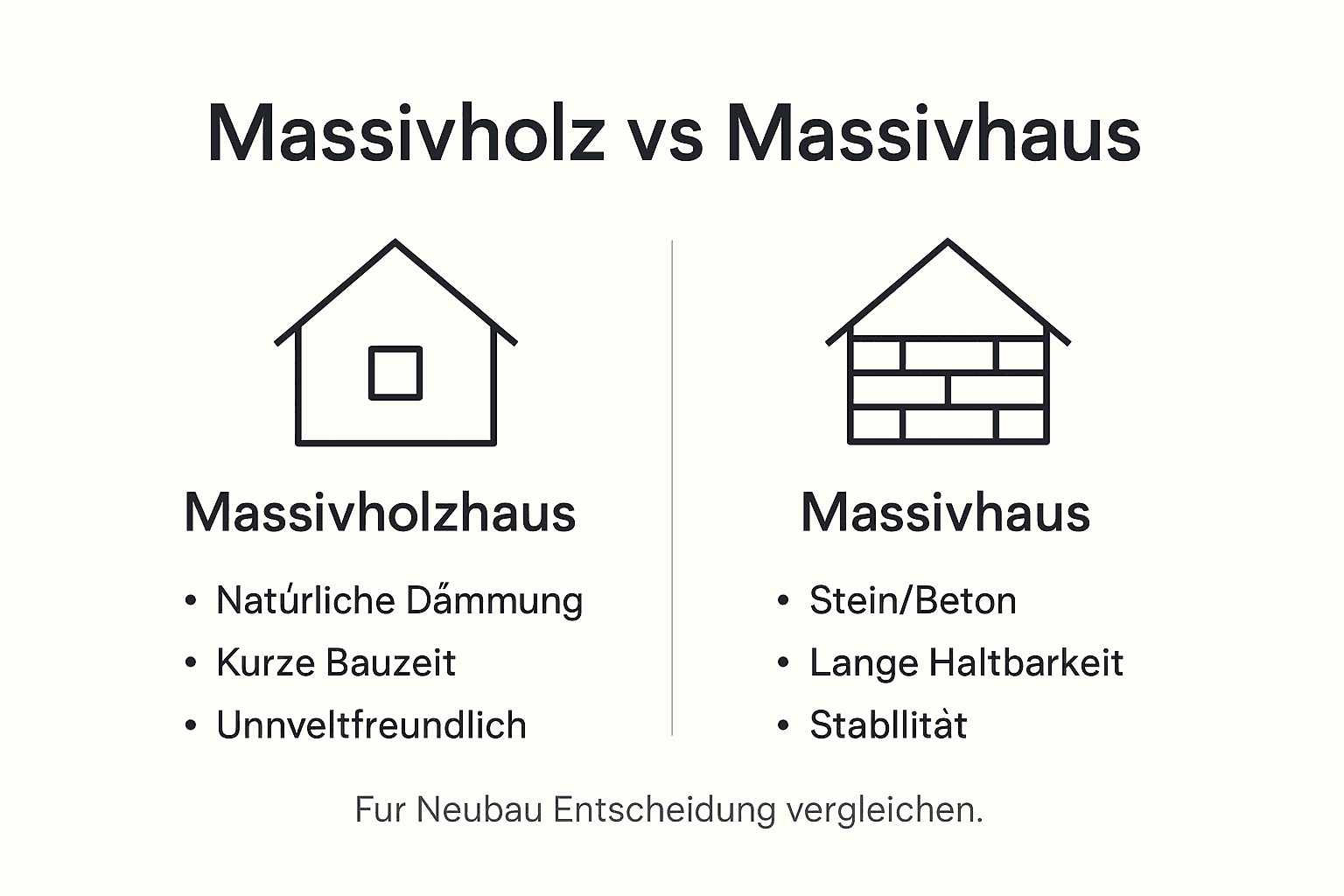 Infografik: Die wichtigsten Unterschiede zwischen Massivholzhaus und klassischem Massivhaus auf einen Blick