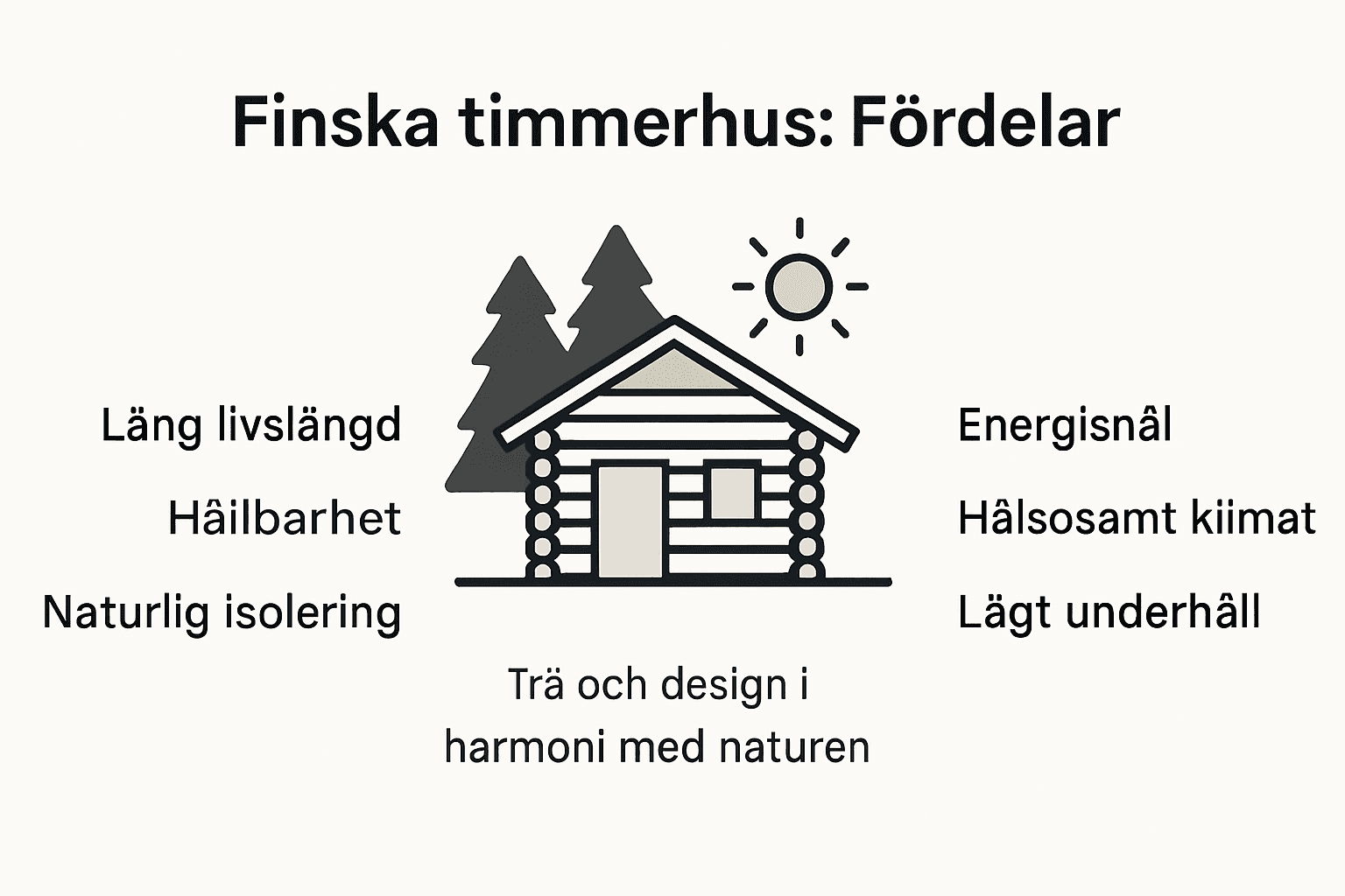 Stilren grafik som lyfter fram fördelarna med timmerhus