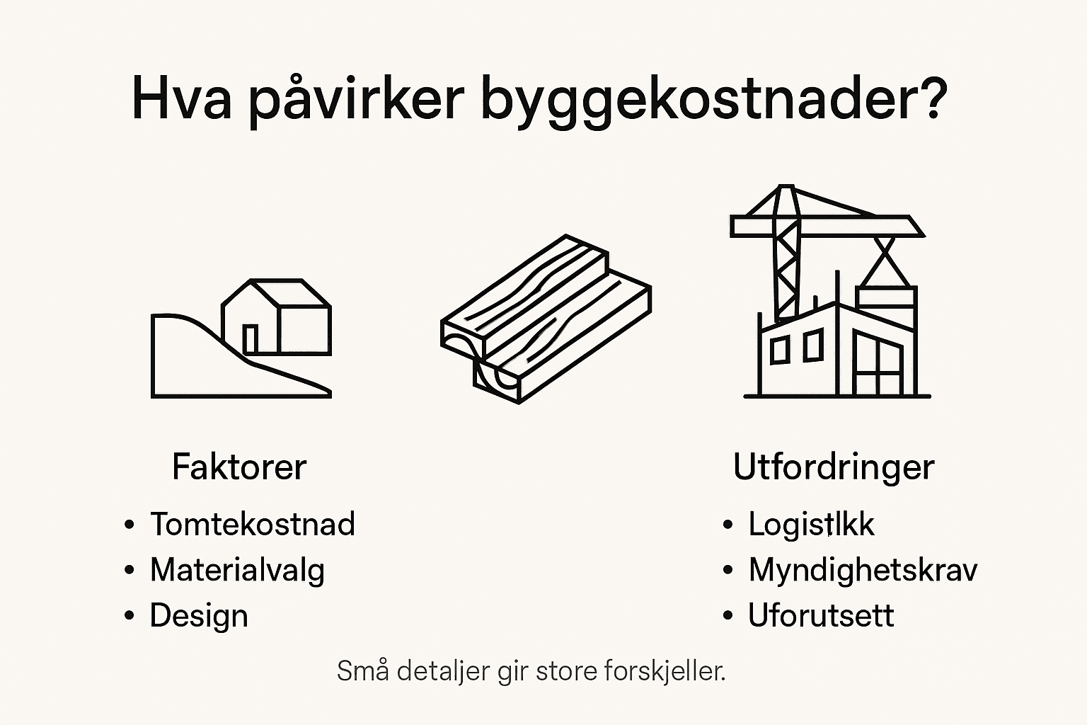 Grafisk oversikt over de viktigste faktorene som påvirker kostnadene ved byggeprosjekter