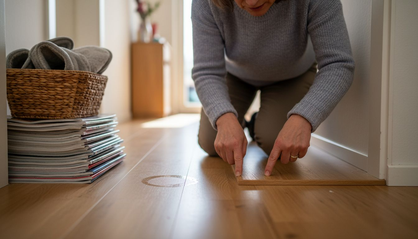 Detaillierte Begutachtung des Aufbaus eines mehrschichtigen Parkettbodens