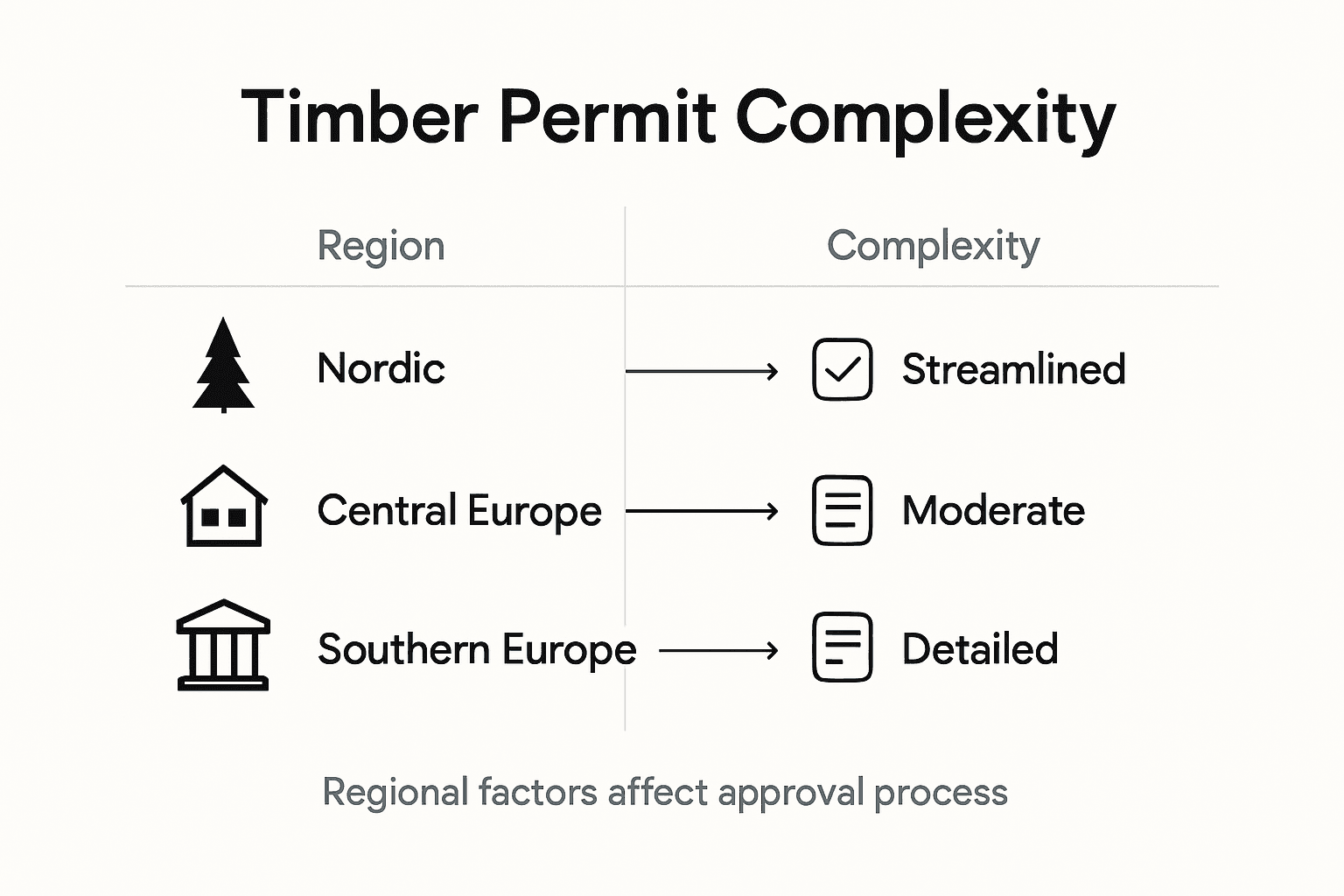 Infographic comparing timber permit complexity by region
