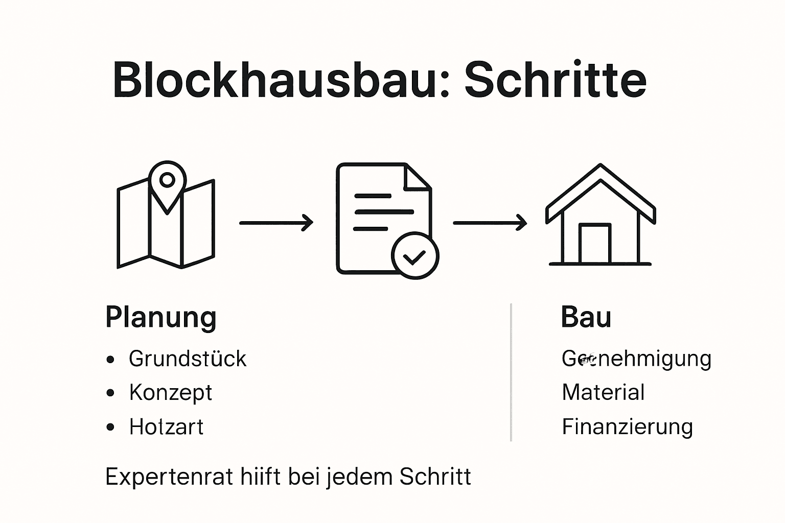 Infografik: Die wichtigsten Schritte und Schlüsselfaktoren beim Bau eines Blockhauses