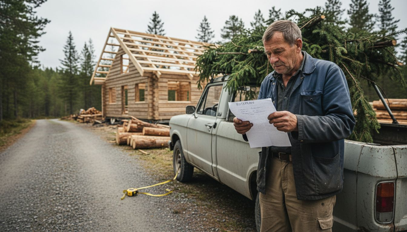 Transport og levering av byggematerialer til hytta