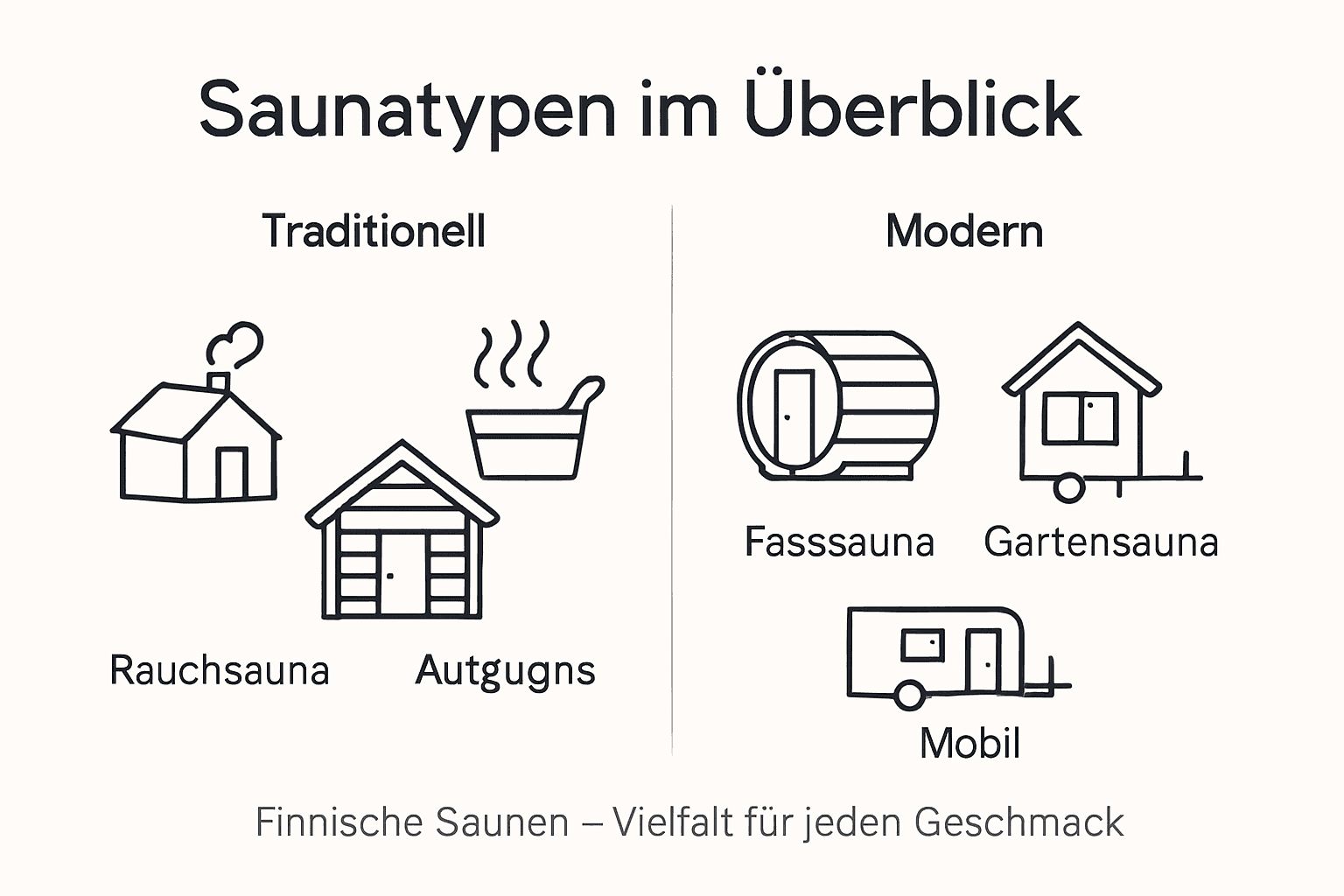 Übersicht über traditionelle und moderne finnische Saunavarianten – anschaulich erklärt in einer Infografik