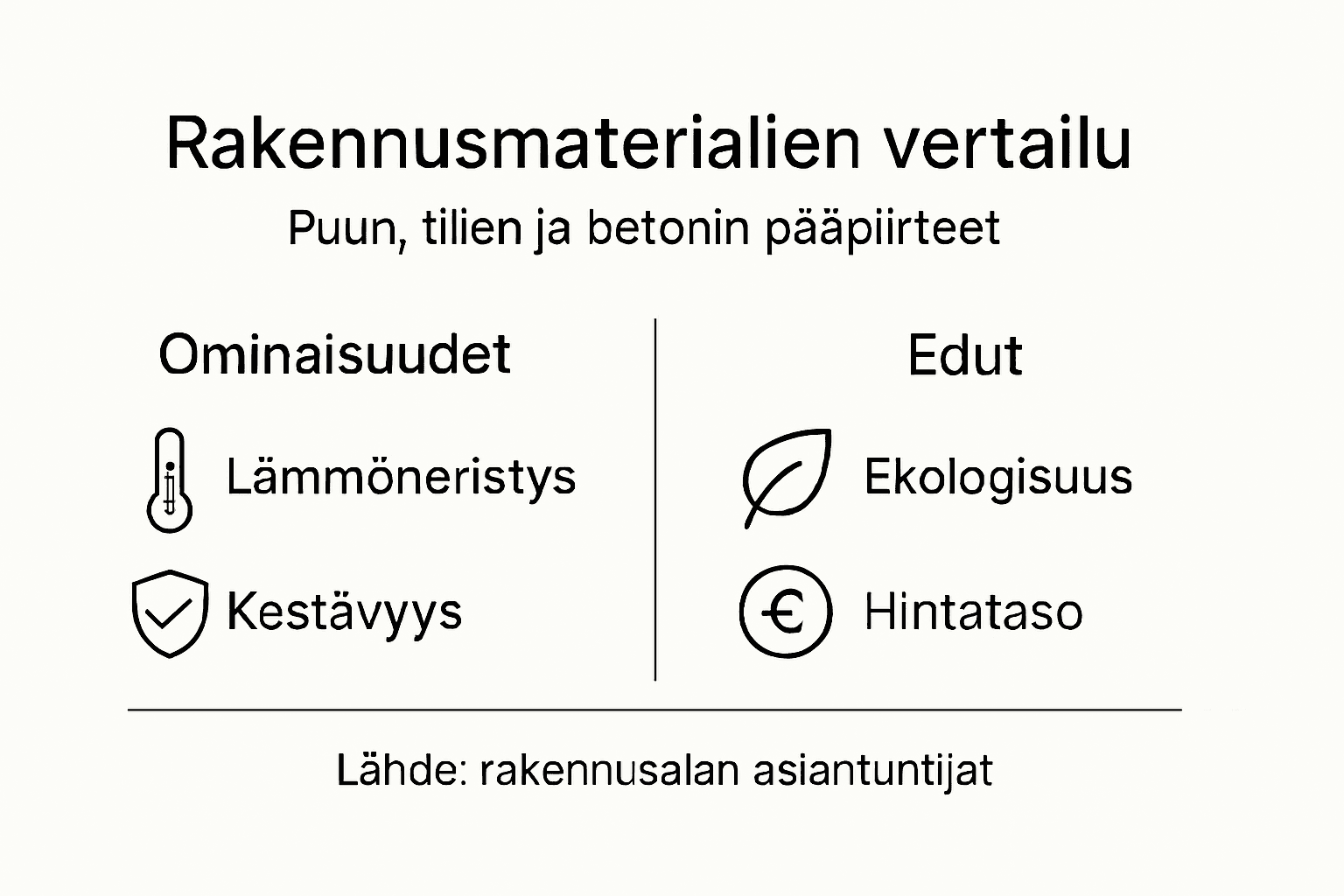 Rakennusmateriaalien vertailu yhdellä silmäyksellä – infografiikka päätöksenteon tueksi