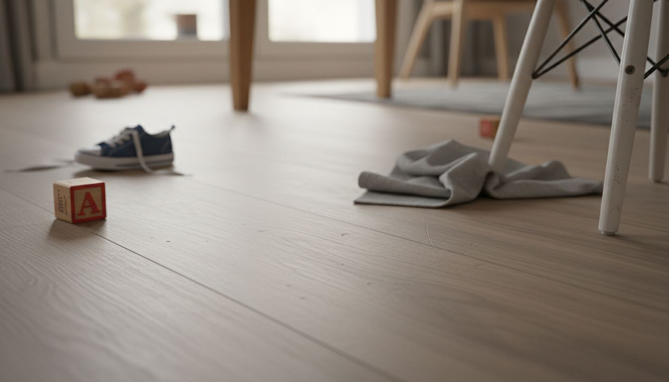 Detailaufnahme eines skandinavisch inspirierten Vinylbodens mit besonderer Struktur