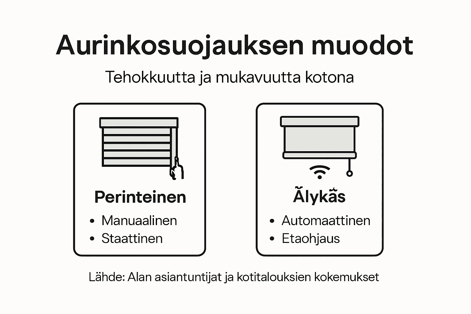Vertailukuva: perinteiset vs. älykkäät aurinkosuojaratkaisut – miten ne eroavat ja mitä hyötyjä kumpikin tarjoaa?