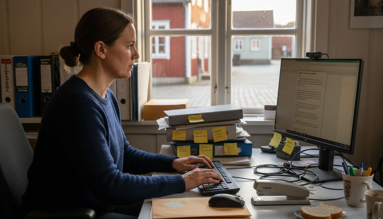 Kommunalt saksbehandler som jobber med behandling av søknader og tillatelser