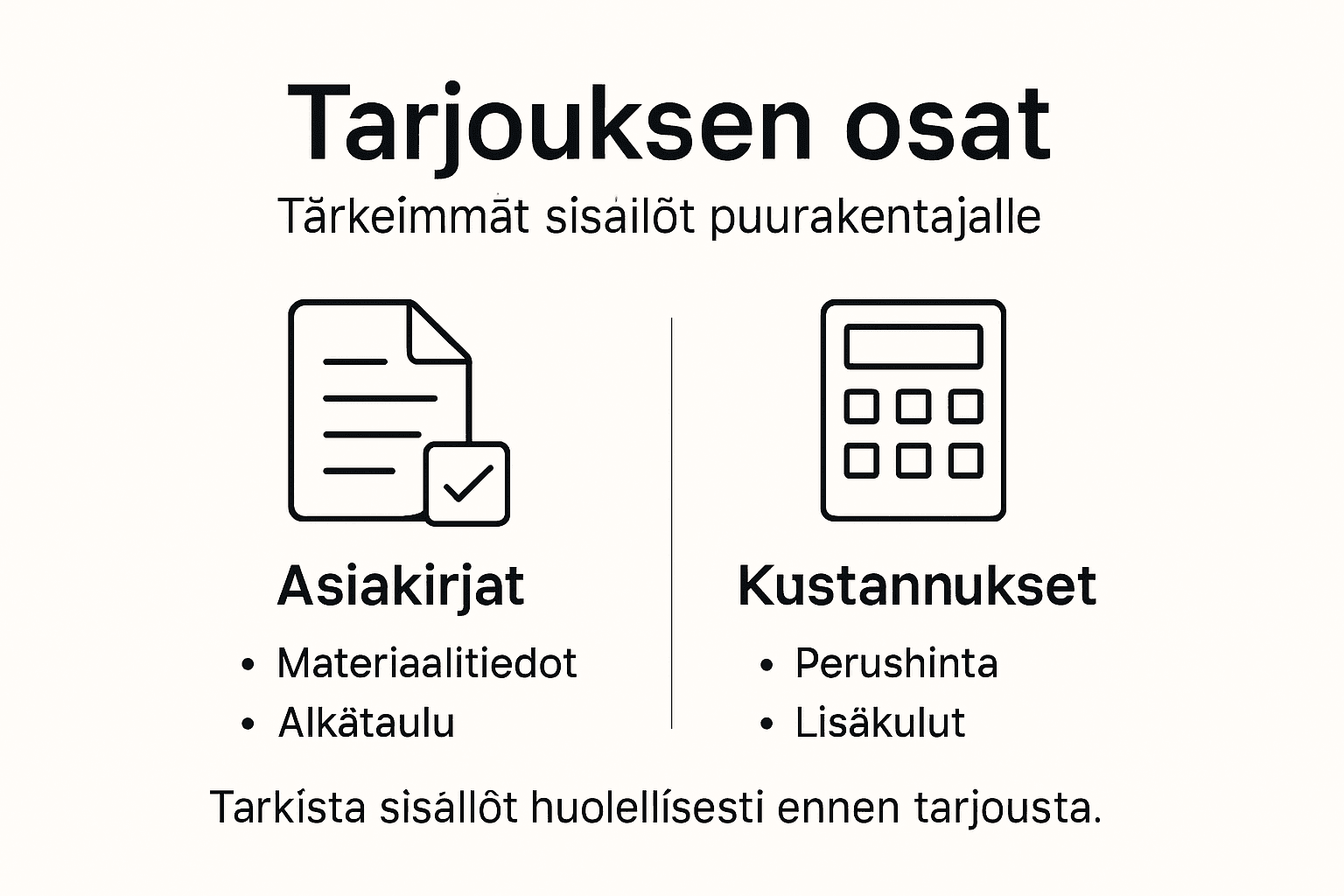 Infografiikka: puurakentamisen tarjouspyynnön olennaisimmat osat