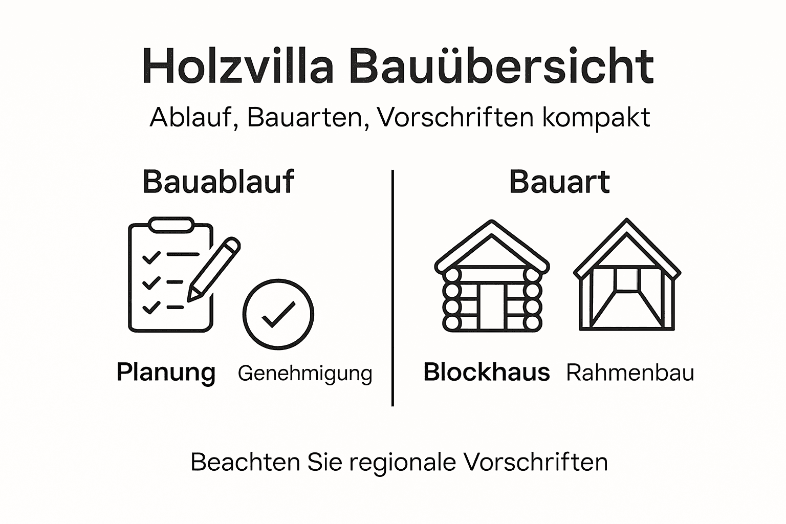 Übersicht: Bauablauf und verschiedene Bauweisen von Holzhäusern – eine anschauliche Infografik