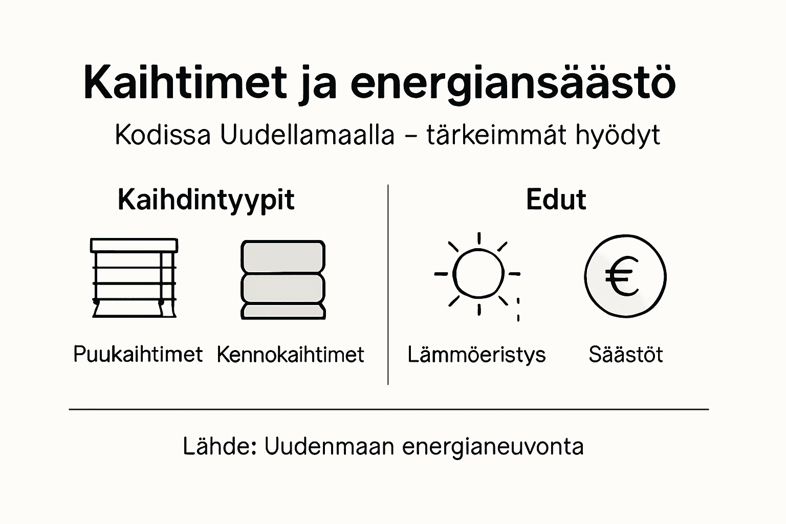 Yksinkertainen infografiikka: näin kaihtimet auttavat säästämään energiaa