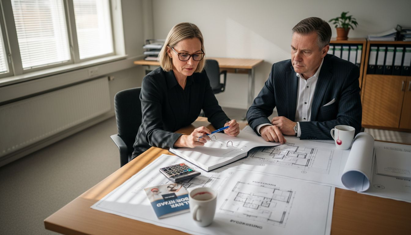 Arkitekten överlämnar ansökningshandlingar för bolån till trähus.