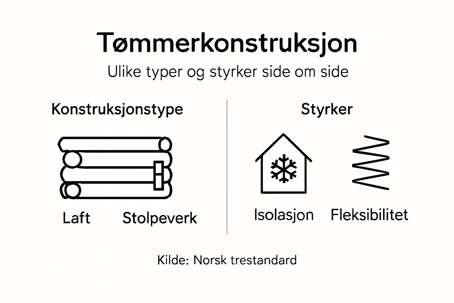 Illustrasjon: Ulike typer tømmerkonstruksjoner og deres styrkeegenskaper