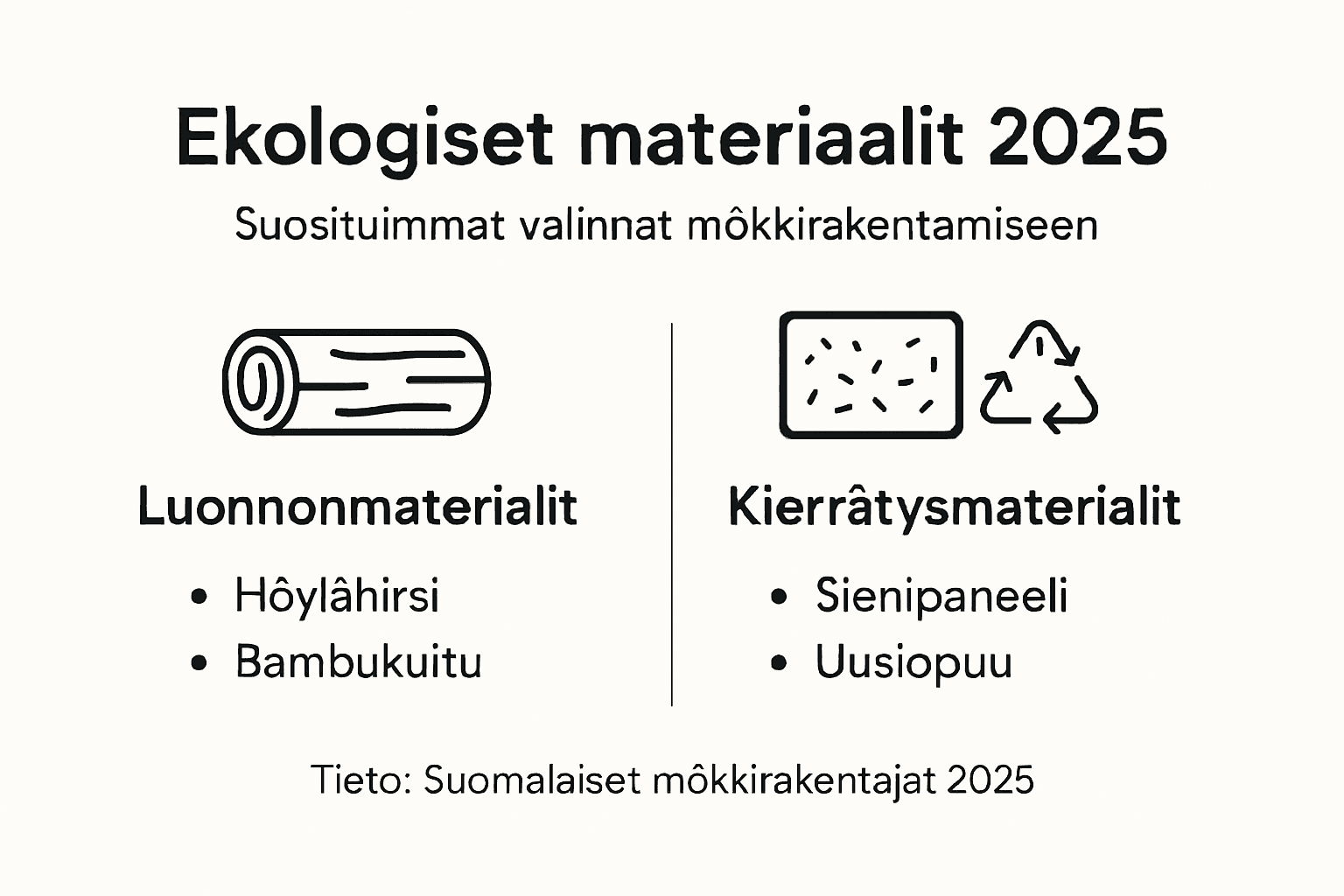 Ekologiset rakennusmateriaalit pähkinänkuoressa – visuaalinen tietopaketti