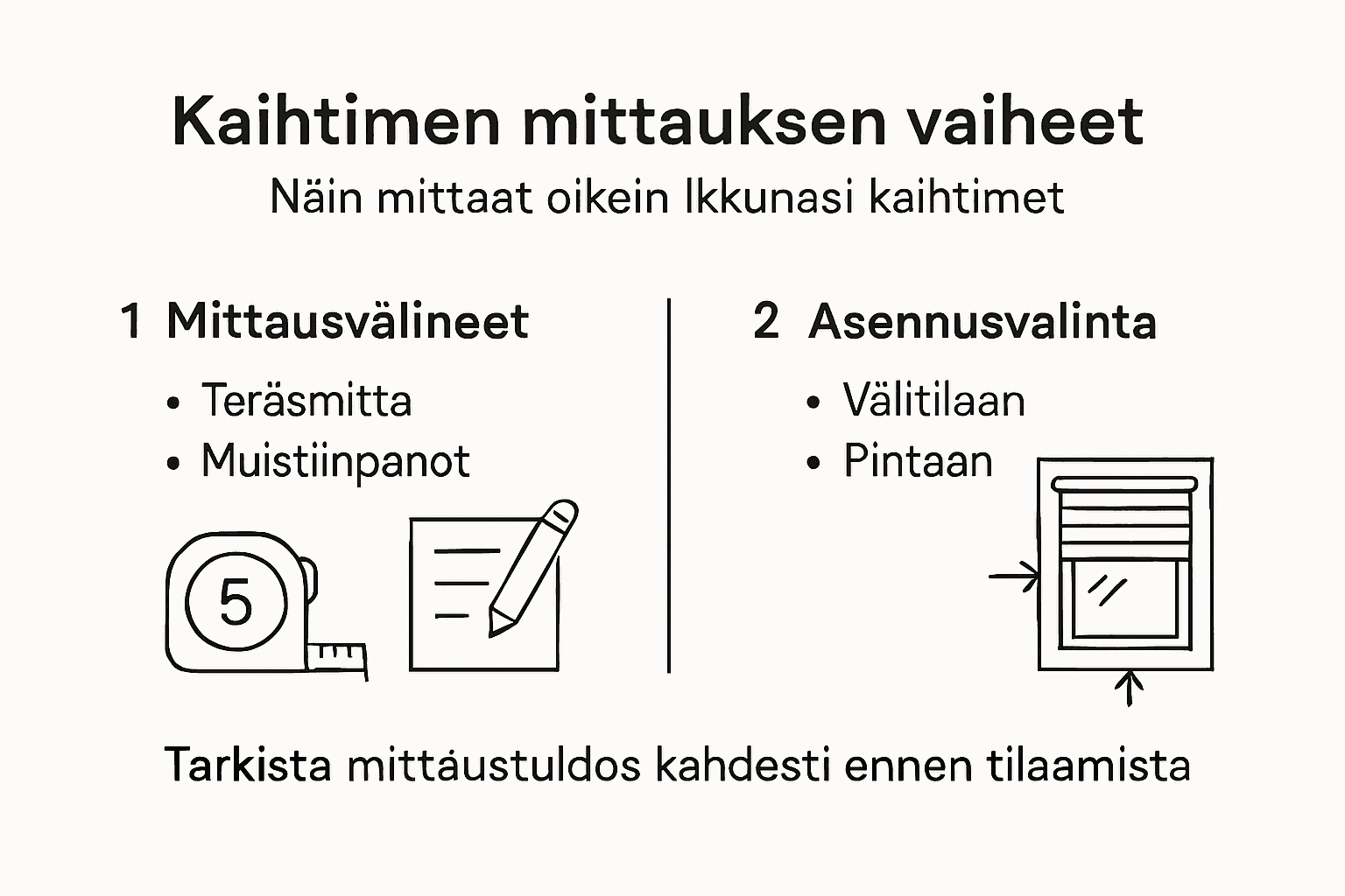 Kotona kaihtimien mittaaminen – vaihe vaiheelta kuvina