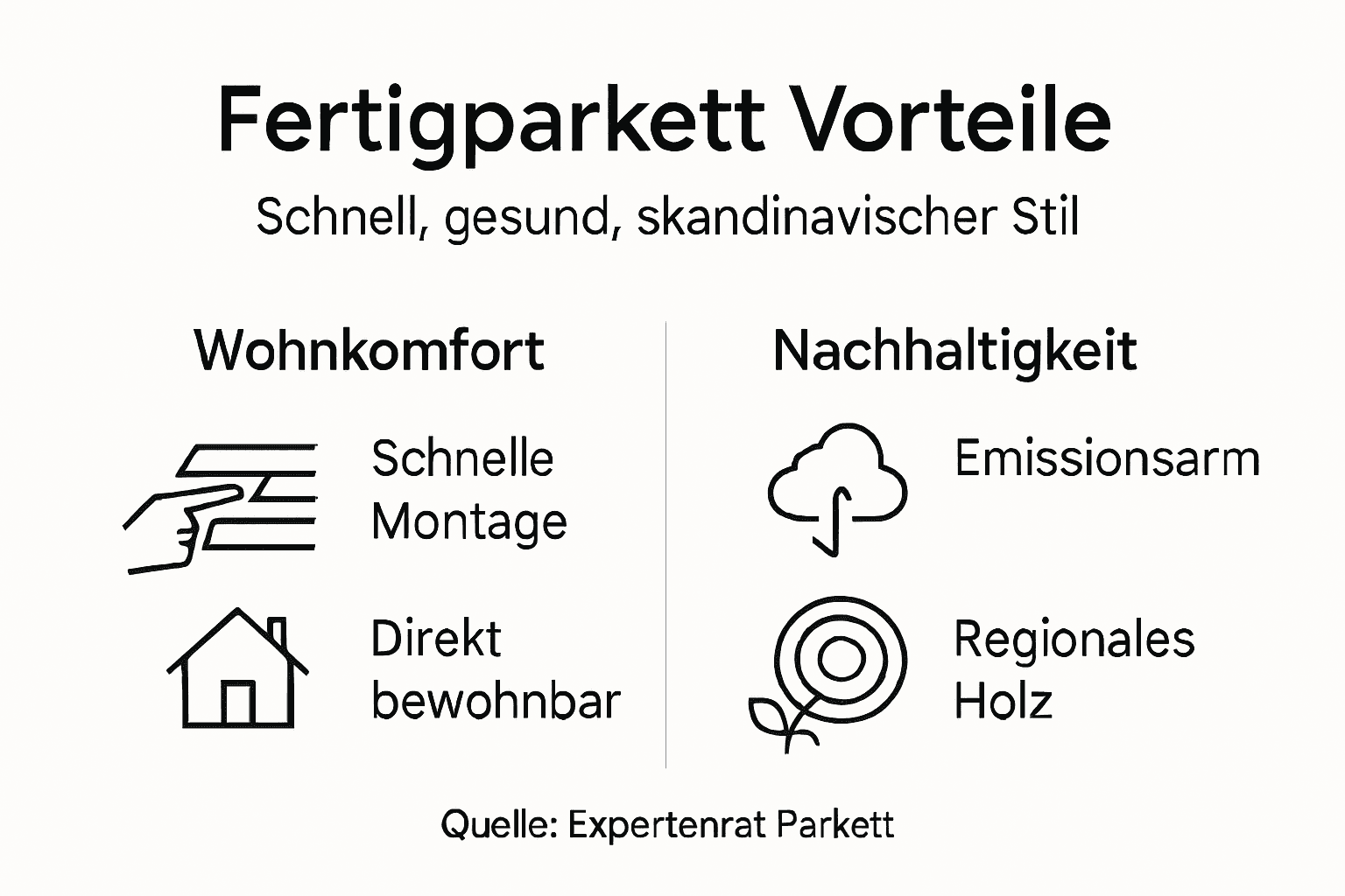 In dieser Infografik erfahren Sie, welche Vorteile Fertigparkett bietet.