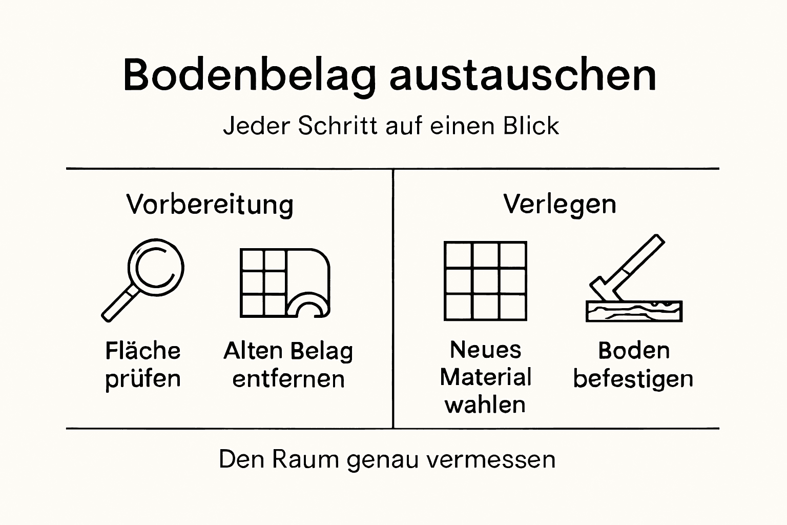 Schritt-für-Schritt-Anleitung: So erneuern Sie Ihren Bodenbelag – anschaulich erklärt in einer Infografik