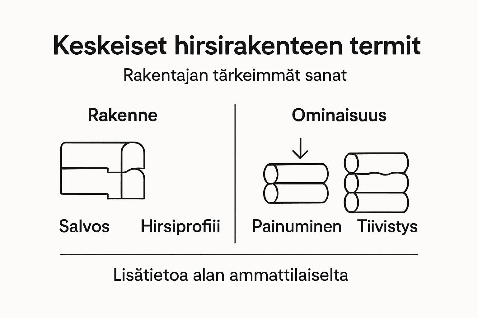 Hirsirakentamisen keskeiset käsitteet – infografiikka