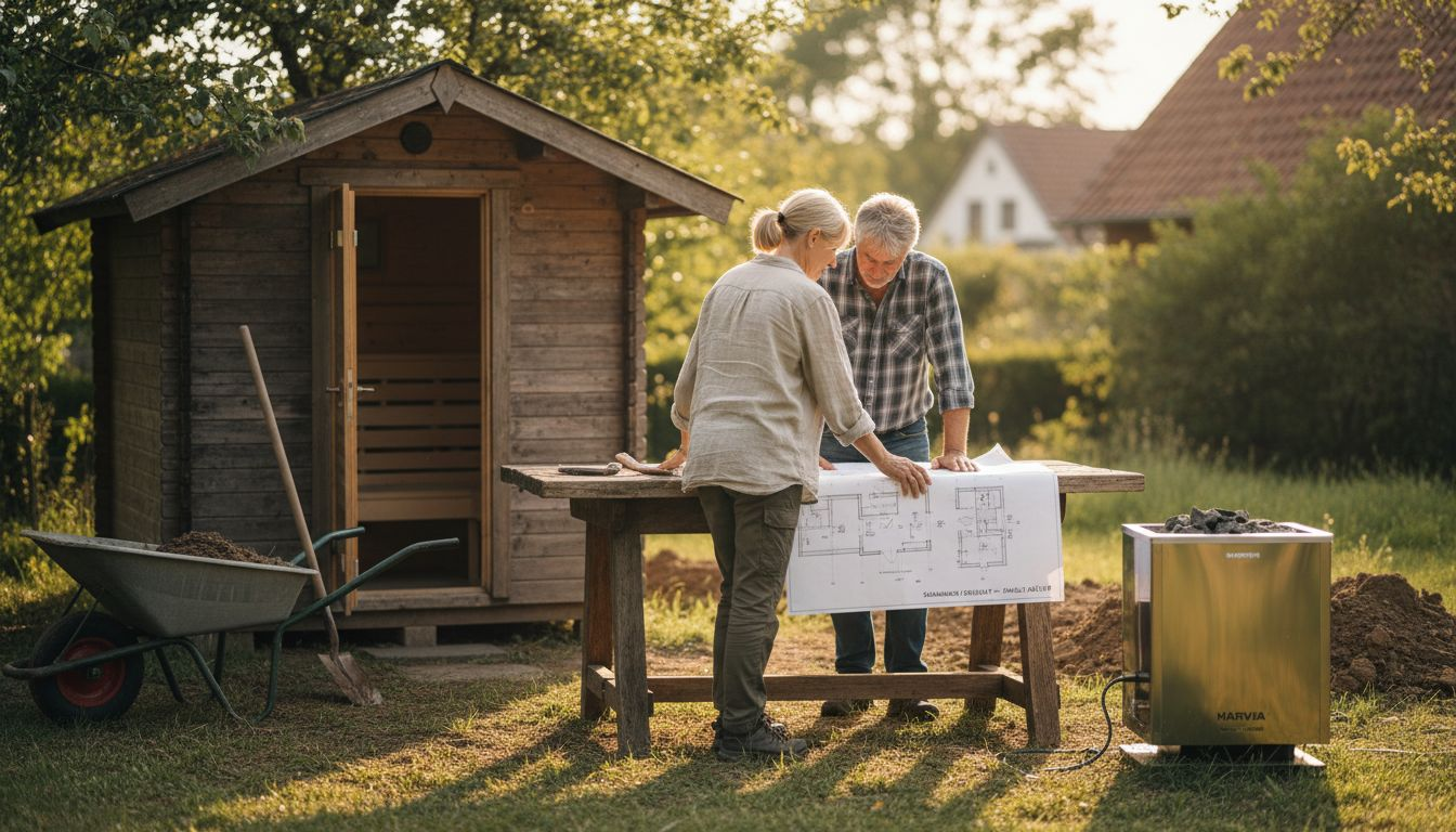 Ein Paar möchte direkt neben ihrem Ferienhaus eine Außensauna errichten.