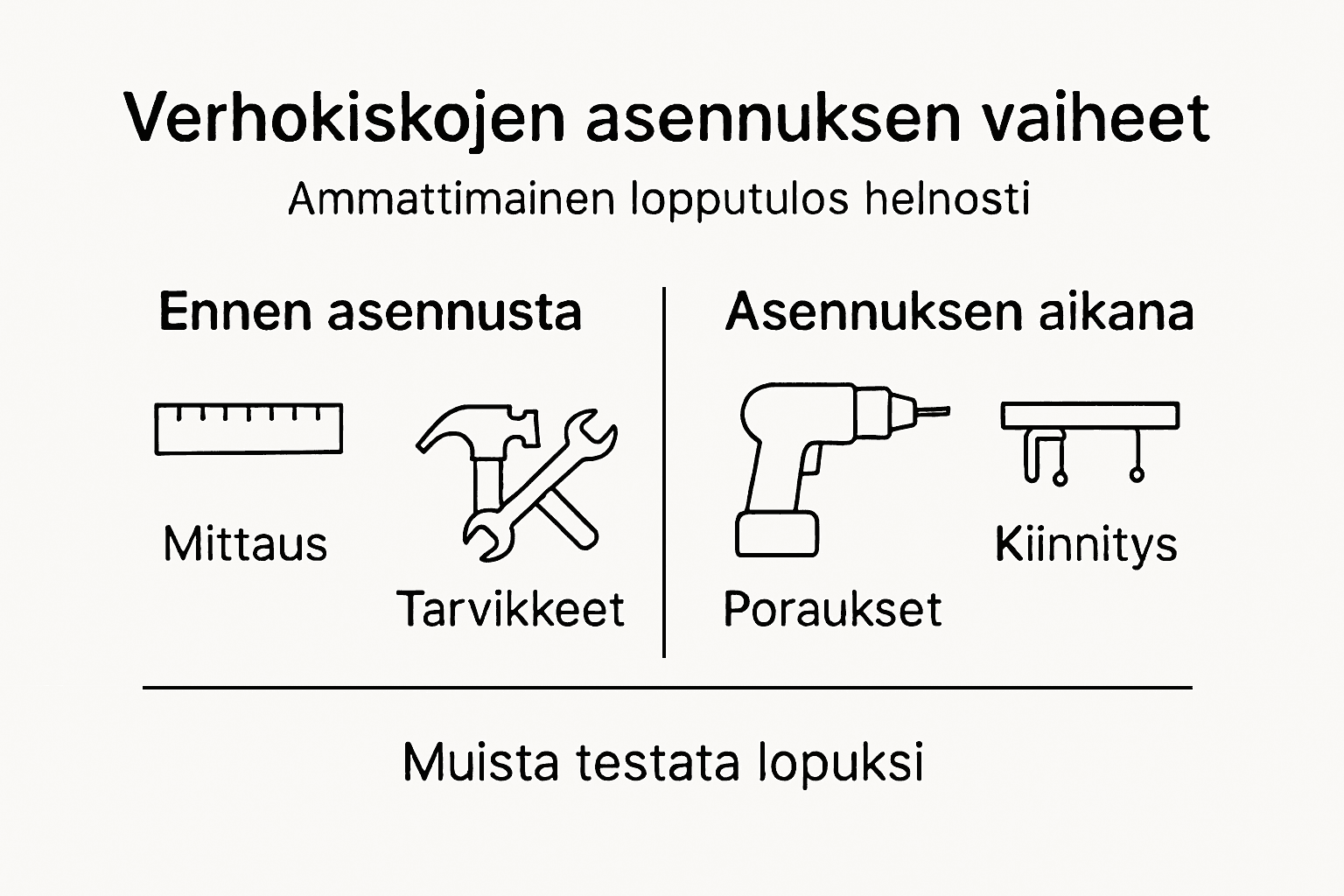 Verhokiskojen asennuksen vaiheet pähkinänkuoressa – infograafi