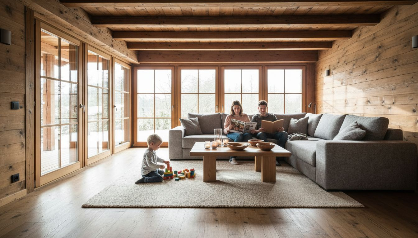 Gemeinsames Familienleben in einem Zuhause aus echtem Holz – natürlich, warm und geborgen.