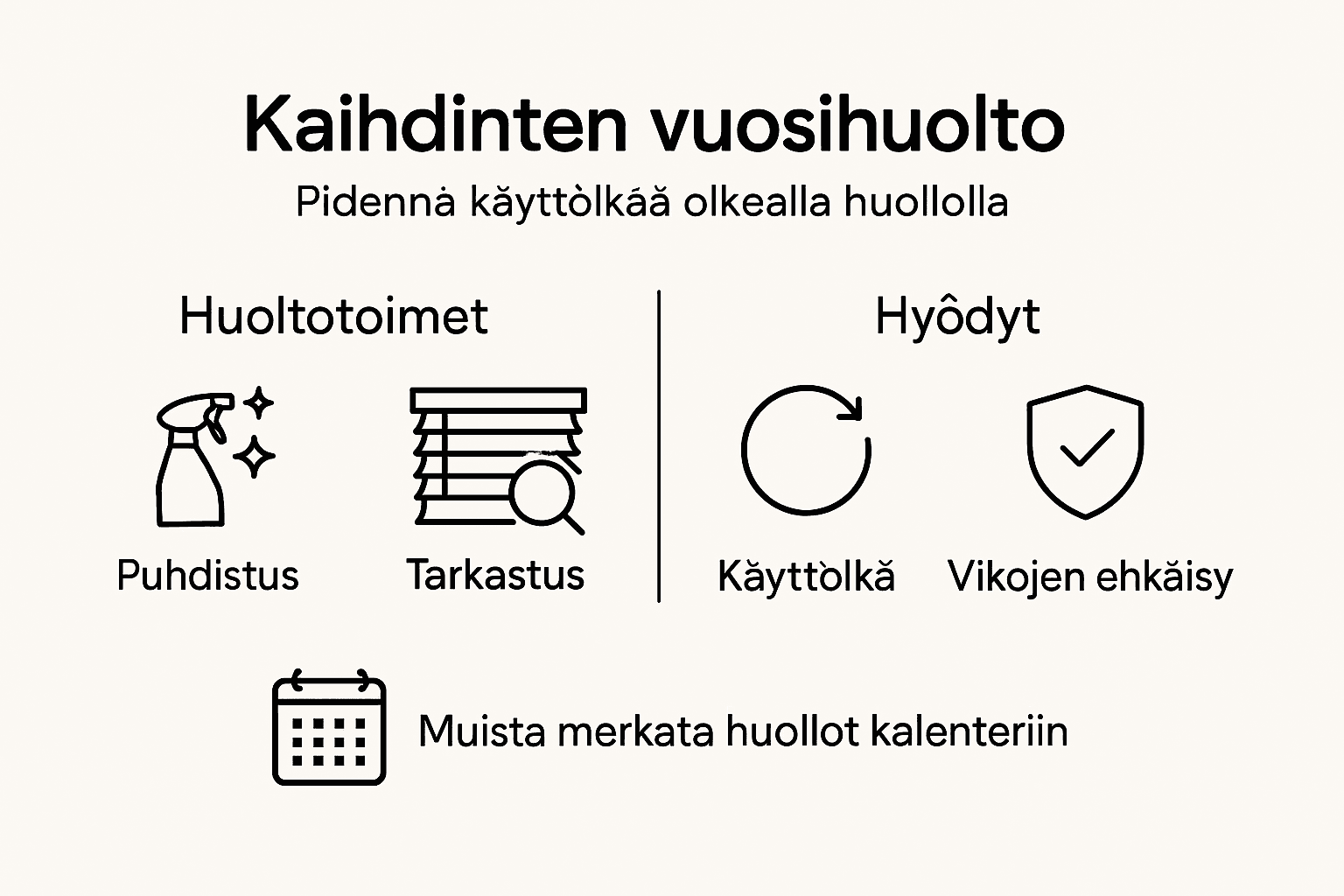 Selkeä ja pelkistetty opas kaihtimien huoltoon