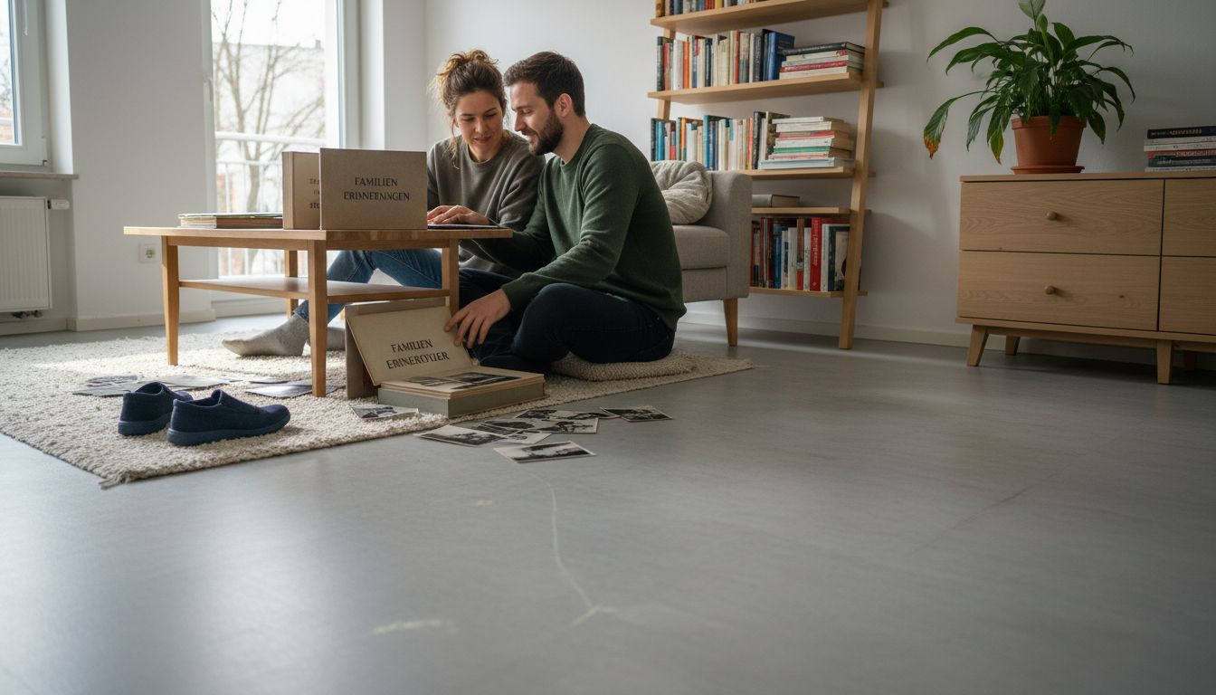Ein Paar genießt die Sonne in einem hellen Raum mit modernem Vinylboden.