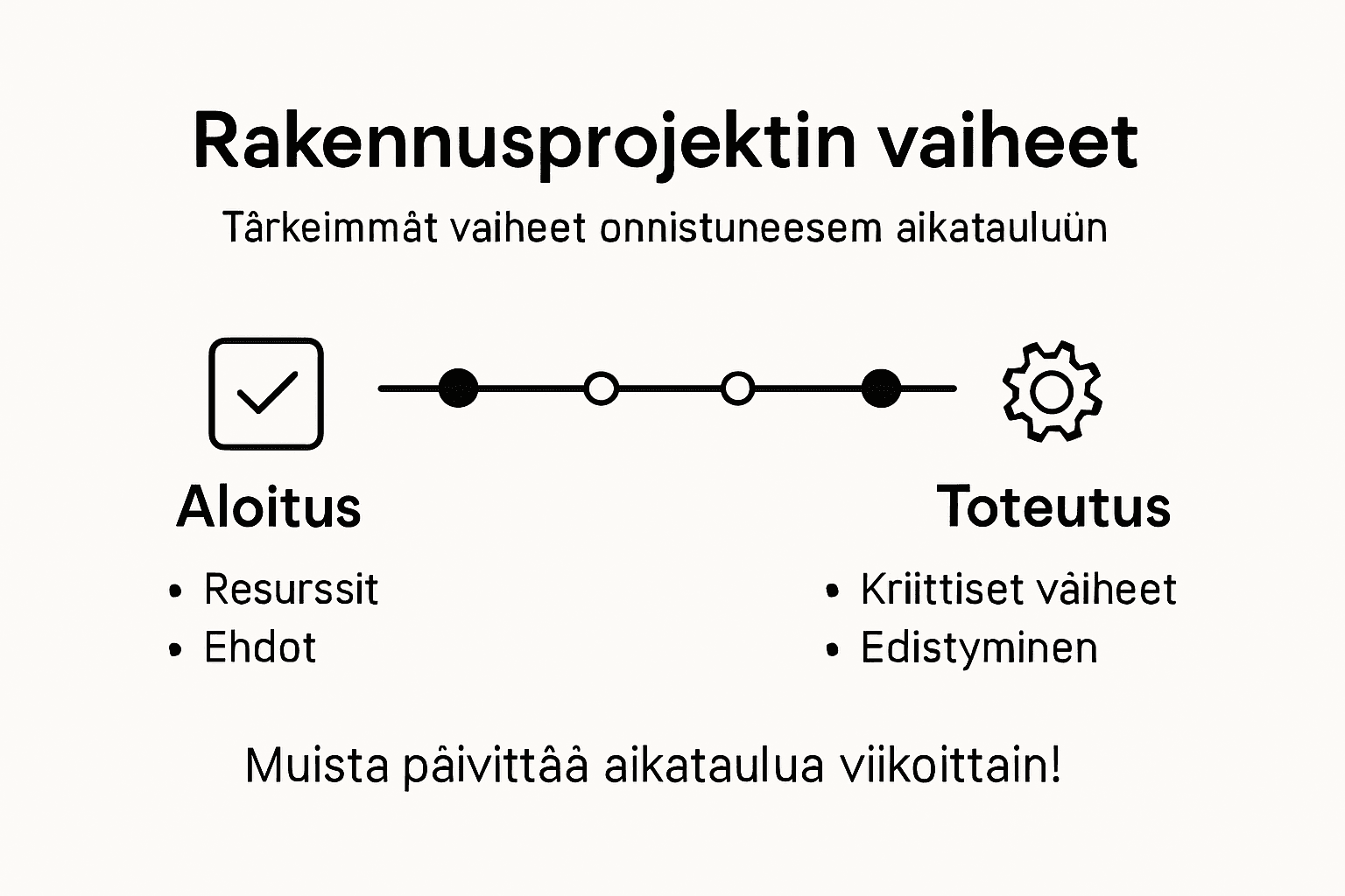 Rakennushankkeen aikataulun keskeiset vaiheet havainnollistettuna