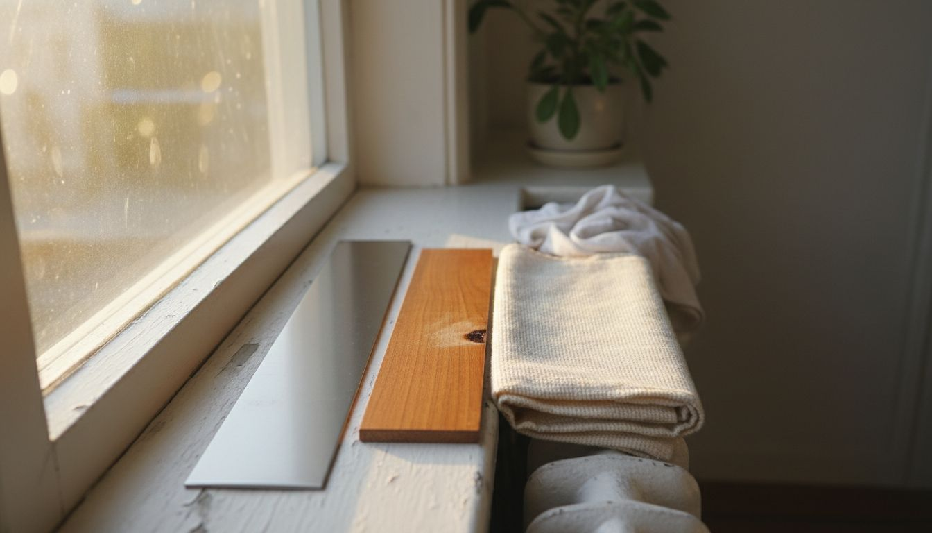 Ikkunan edessä esillä erilaisia sälekaihdinmateriaaleja