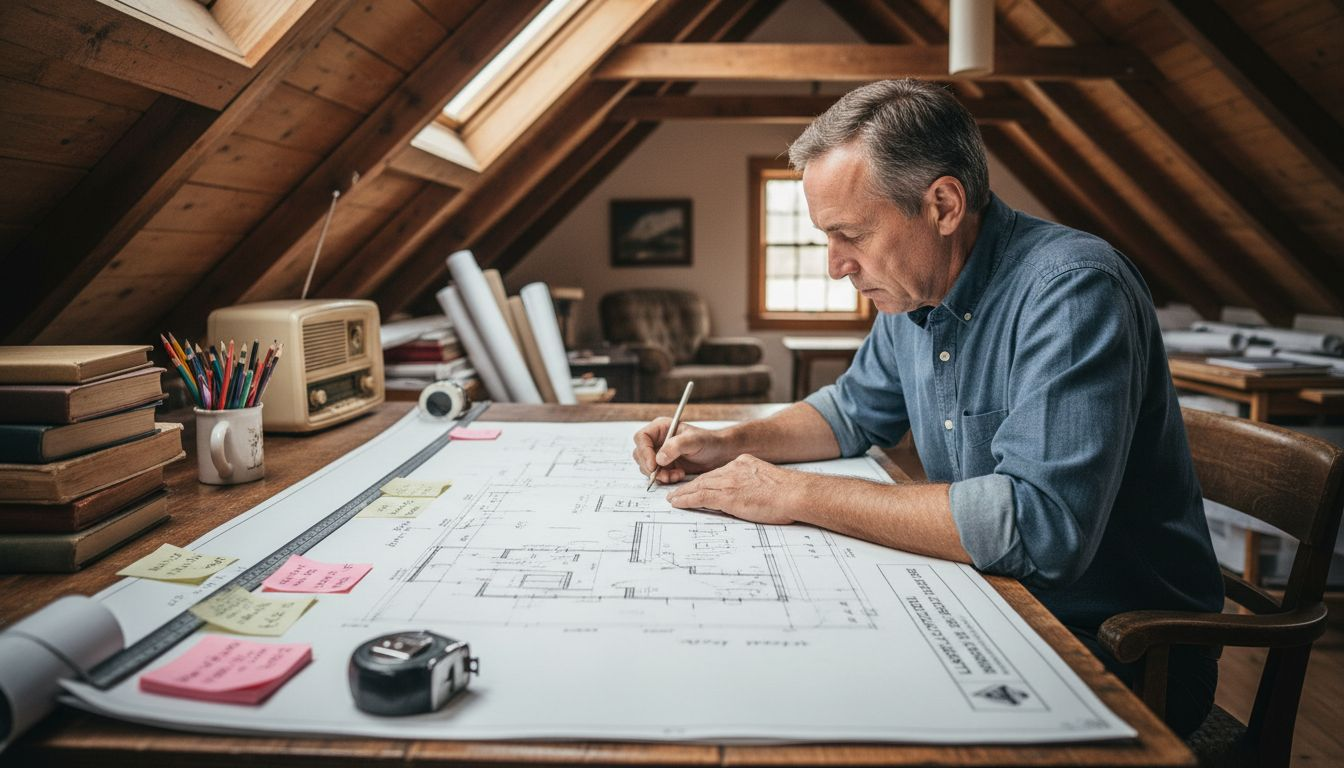 Architect working on cottage plans studio