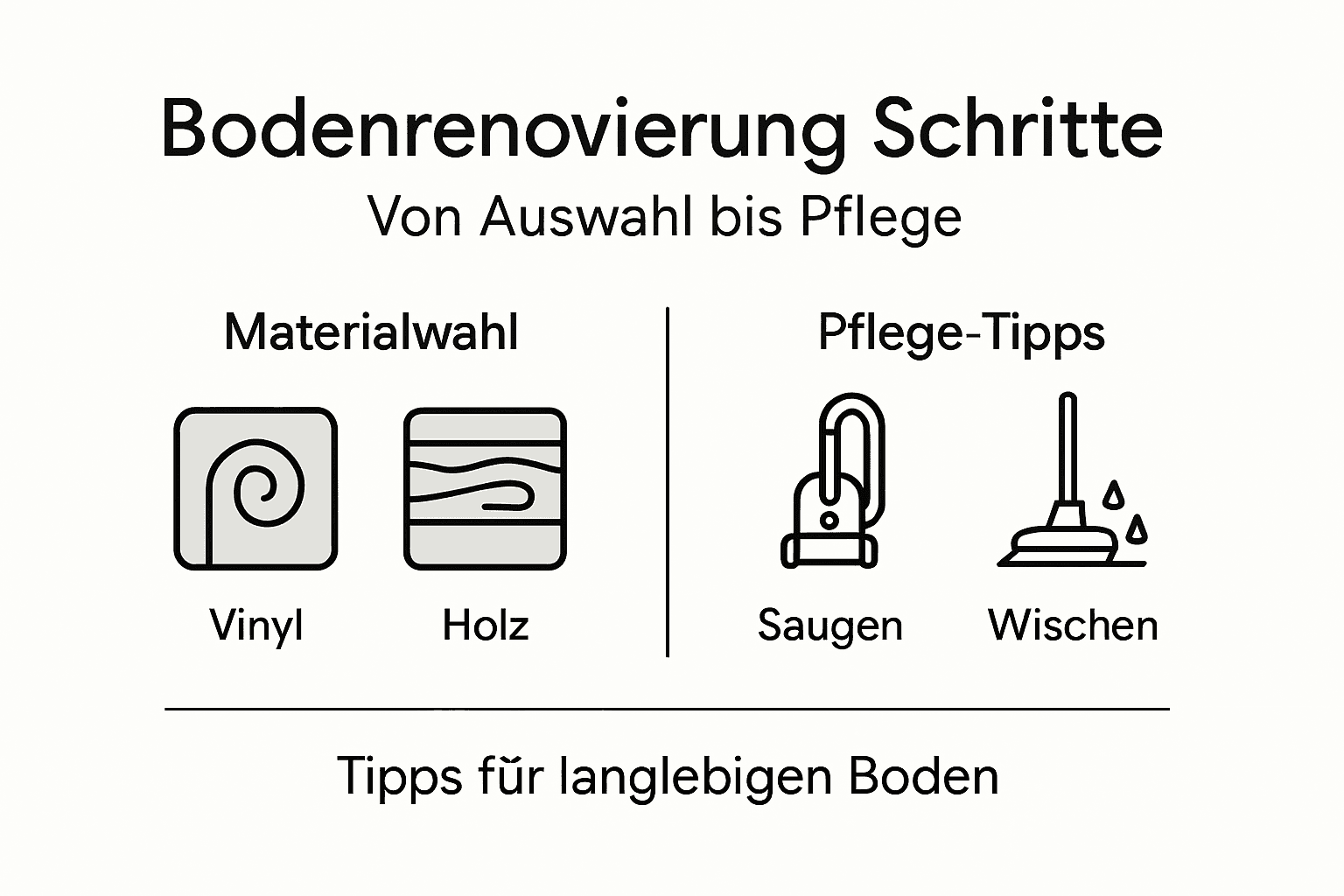Die Infografik veranschaulicht anschaulich, welche Arbeitsschritte und Materialien für eine erfolgreiche Bodensanierung benötigt werden.