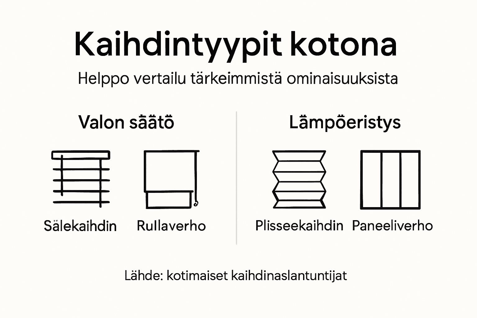 Havainnollinen katsaus erilaisiin kaihdinratkaisuihin ja niiden ominaisuuksiin