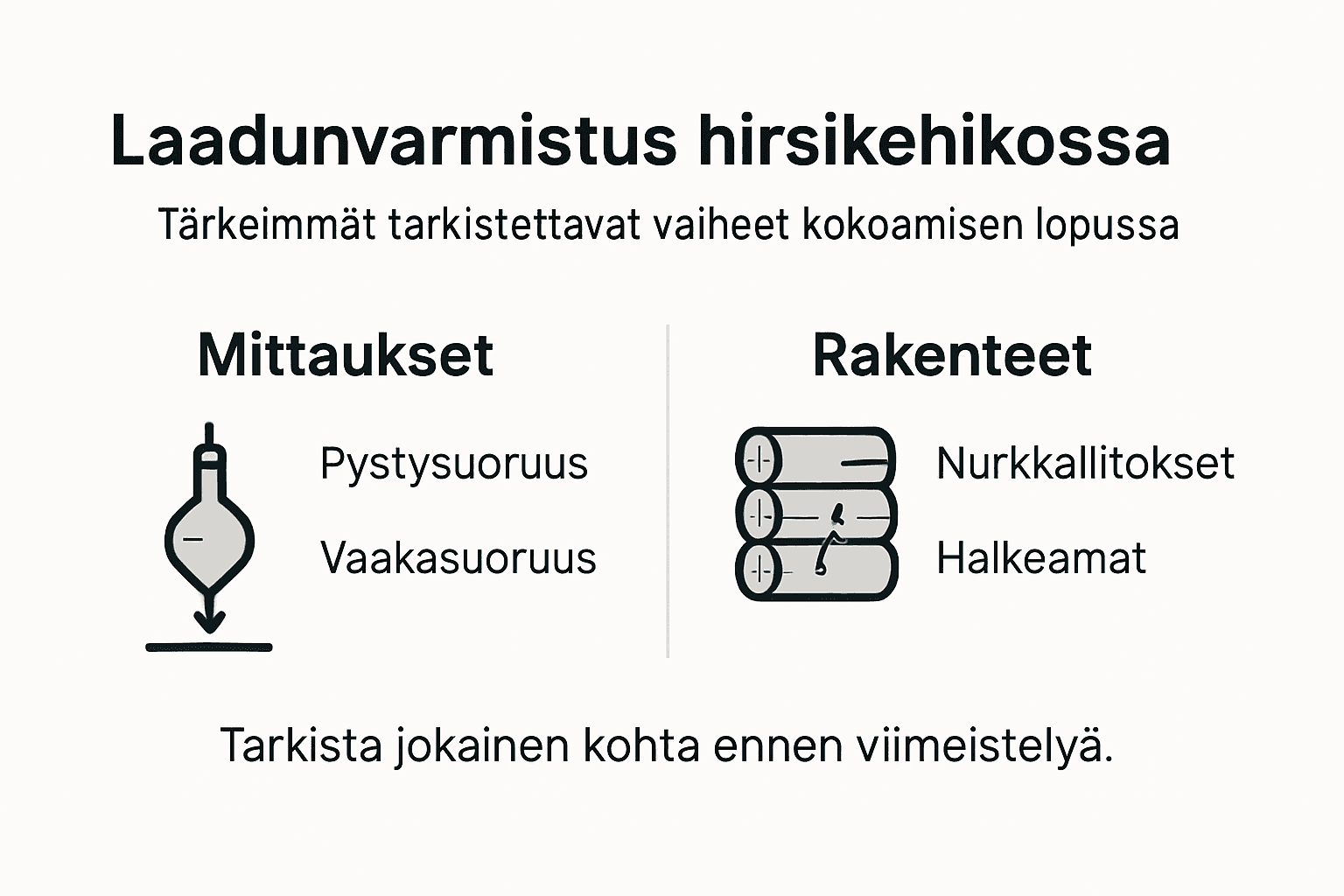 Infografiikka: hirsikehikon laadun tarkistuslista