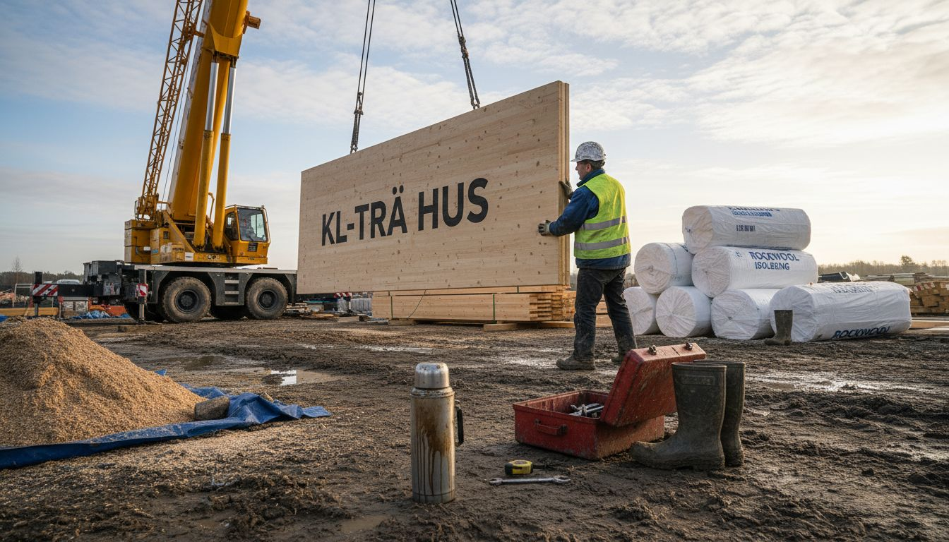 En hantverkare monterar korslimmade träpaneler.