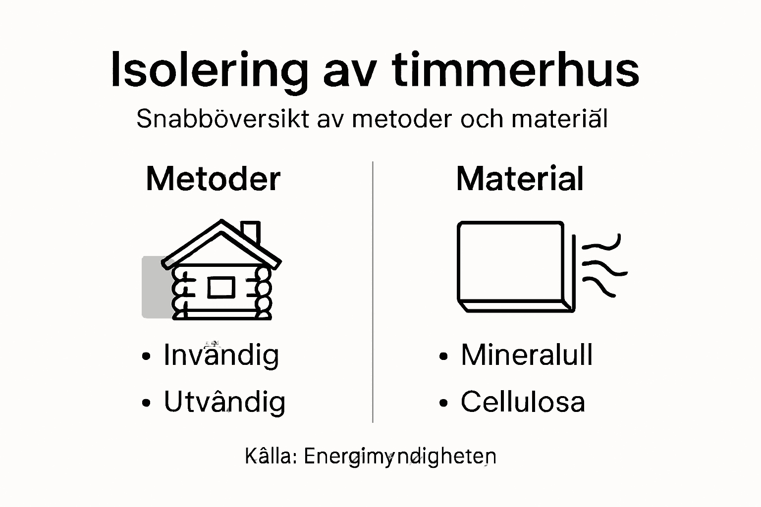 En översikt i bildform över olika typer av isolering och materialval