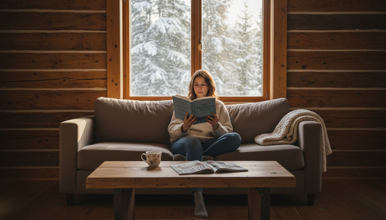 Finnish wood home interior with person reading
