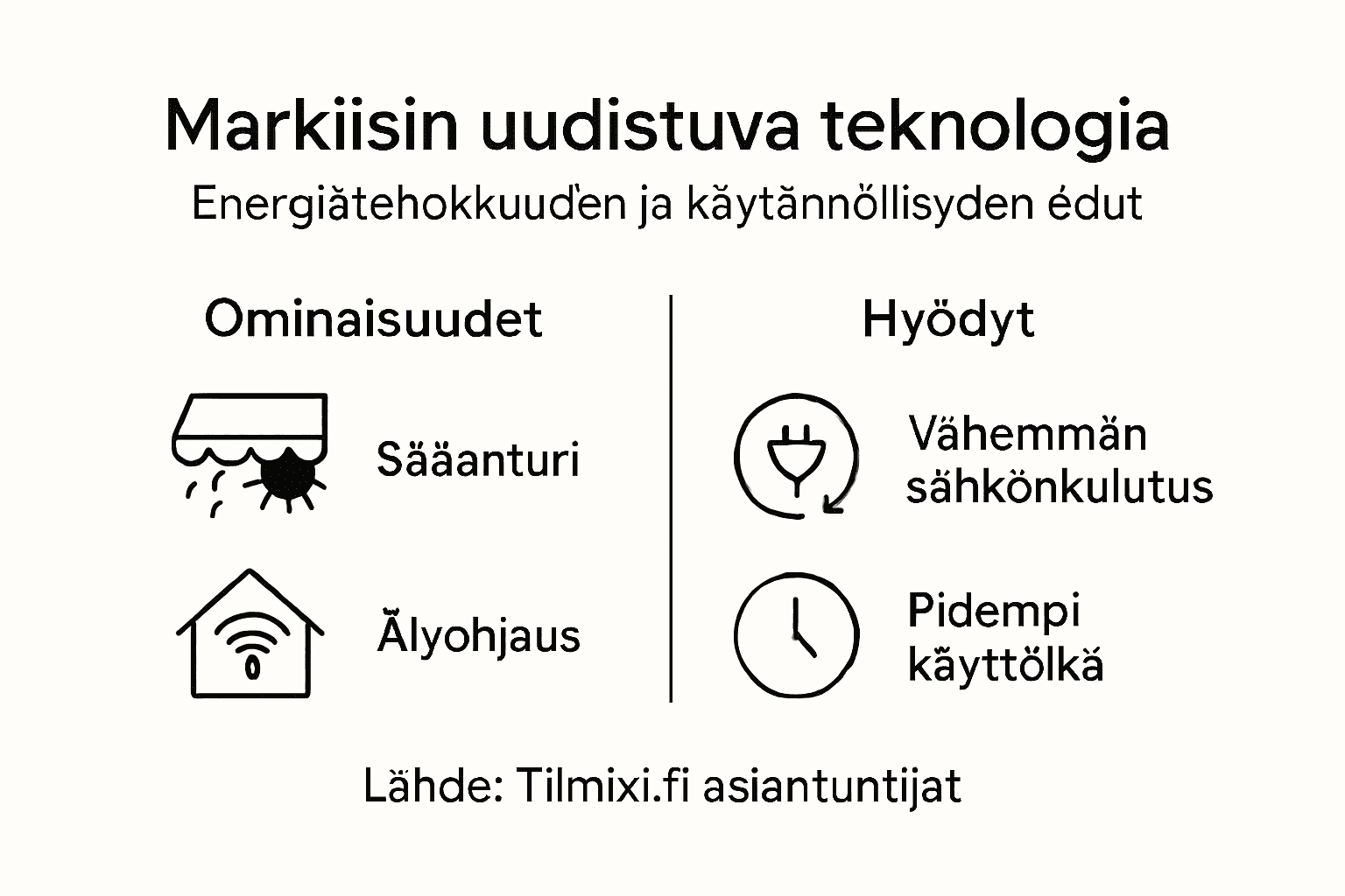 Markiisin energiatehokkuus ja hyödyt – infografiikka, joka kertoo kuinka markiisi auttaa säästämään energiaa ja parantaa asumismukavuutta.