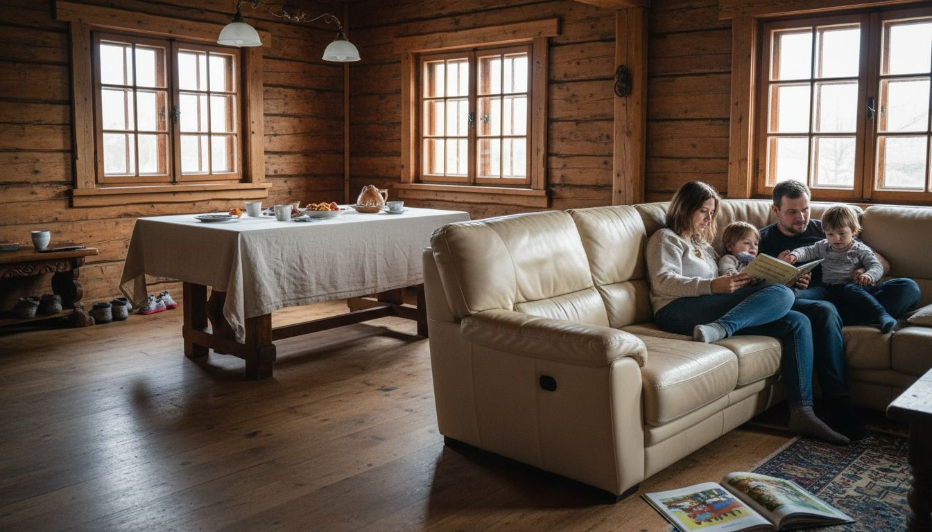 Gemütlich eingerichteter Wohnbereich in einer exklusiven Blockhausvilla