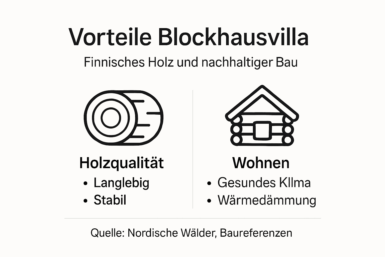 Infografik: Die wichtigsten Pluspunkte einer Blockhausvilla auf einen Blick