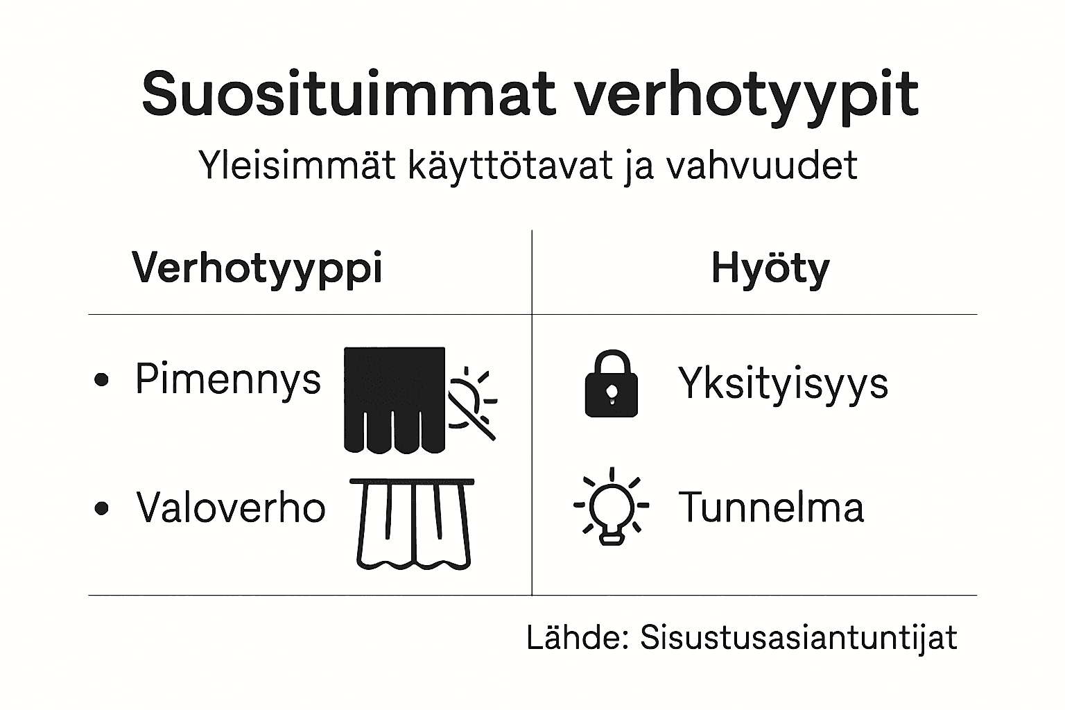Kuvallinen katsaus erilaisiin verhomalleihin ja niiden etuihin