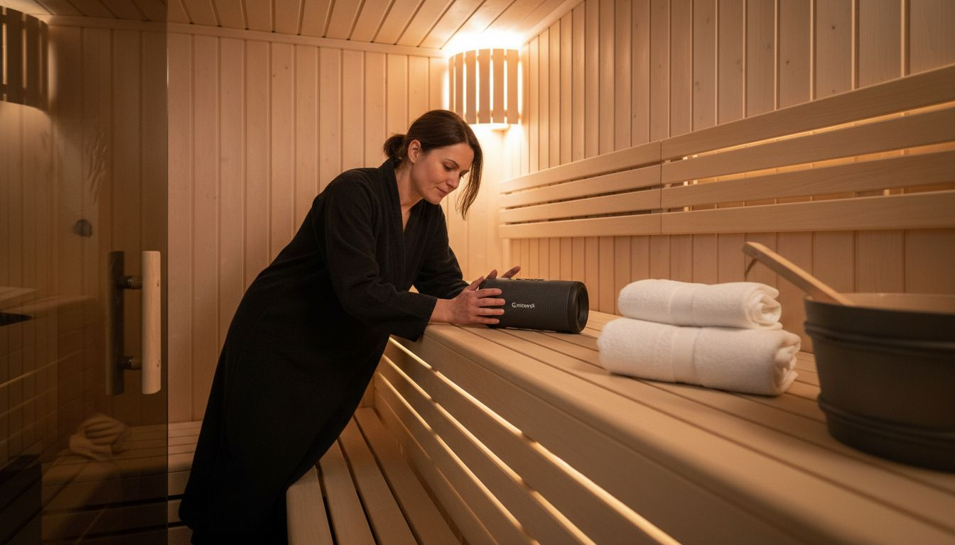 Person setting up features inside modern sauna