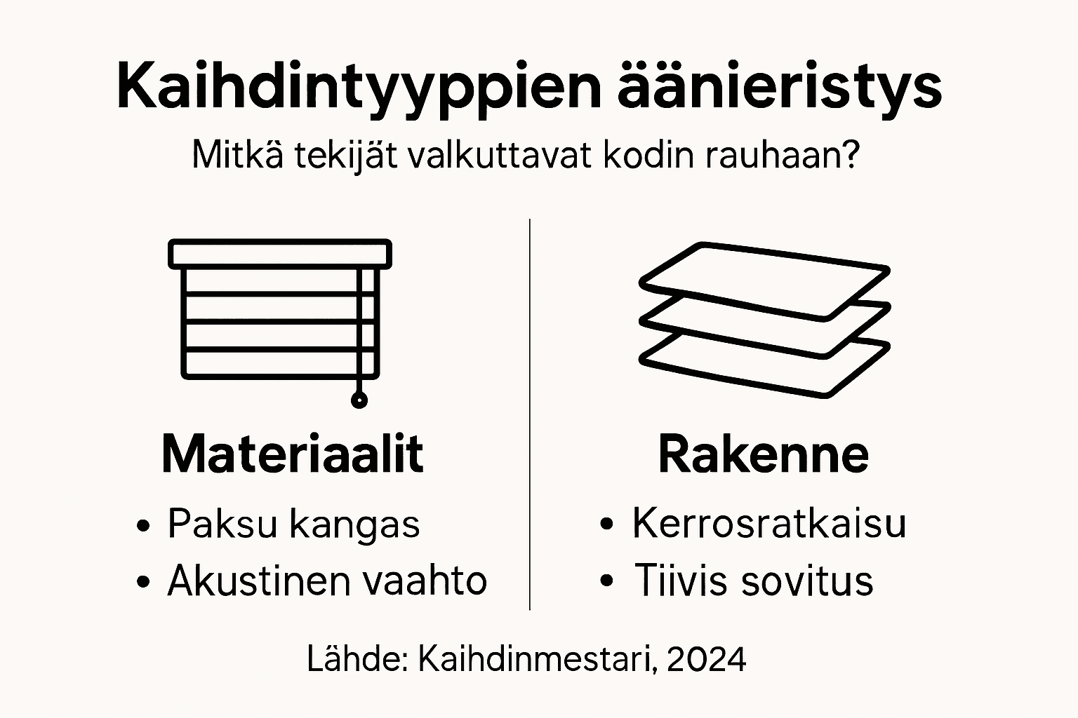 Eri kaihdinmallien äänieristyskyvyt – havainnollistava infografiikka